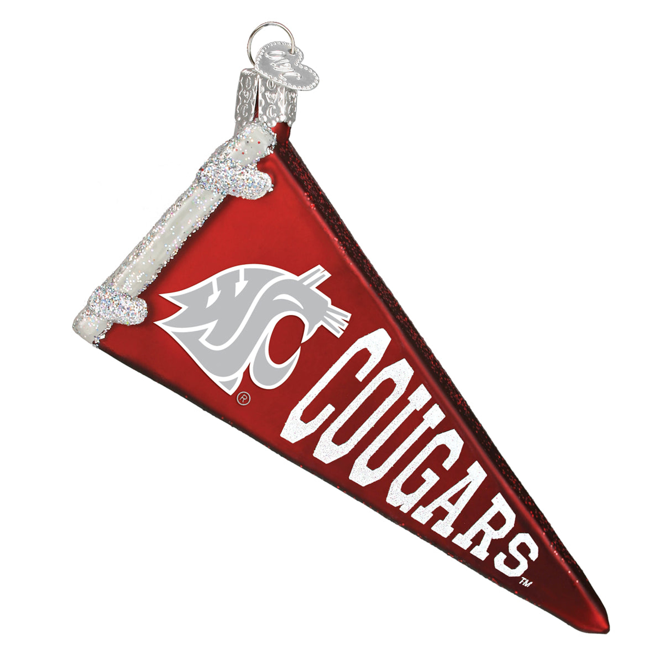 Old World Christmas Hanging Glass Tree Ornament, Washington State University Pennant (With OWC Gift Box)