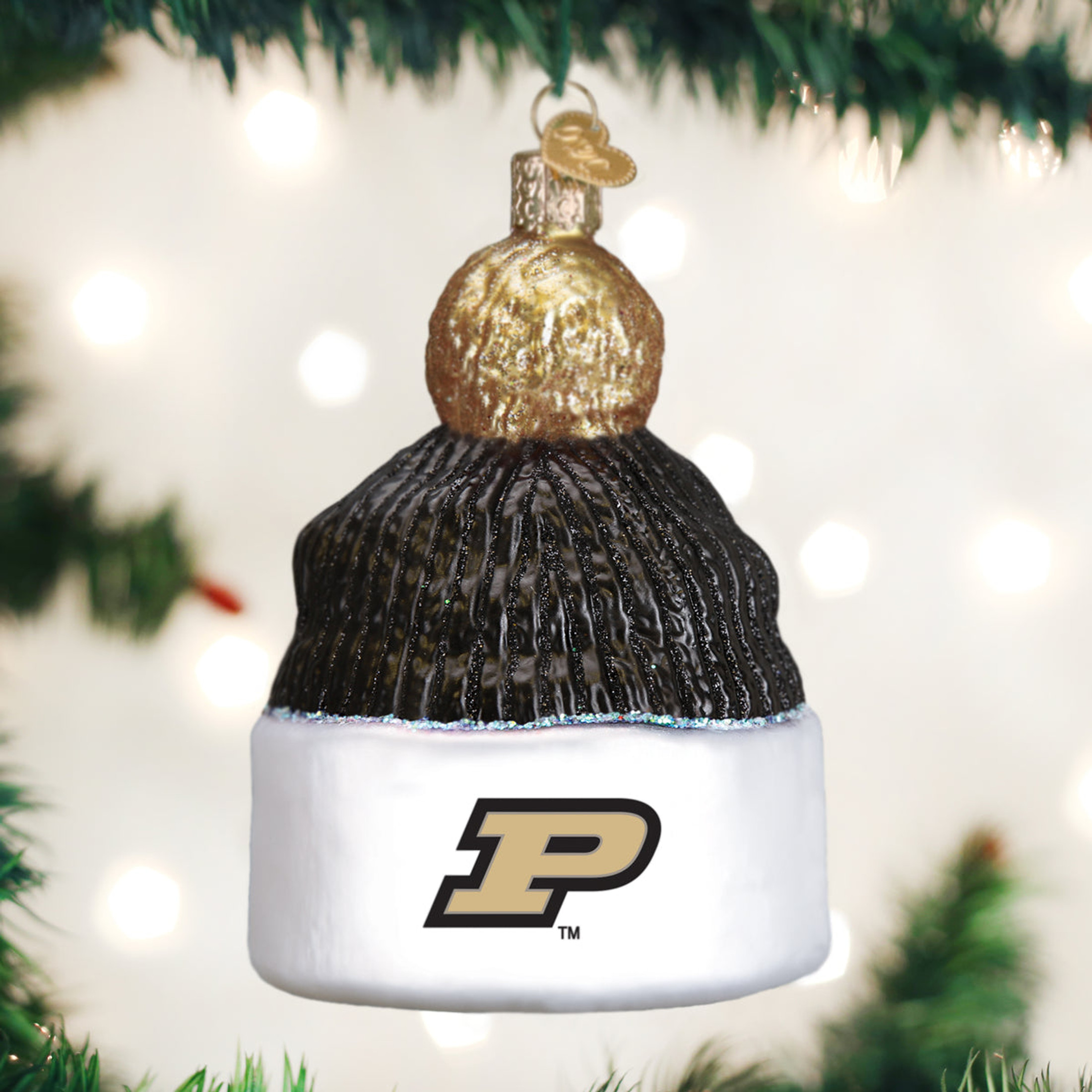 Old World Christmas Glass Blown Tree Ornament, Purdue University Beanie (With OWC Gift Box)