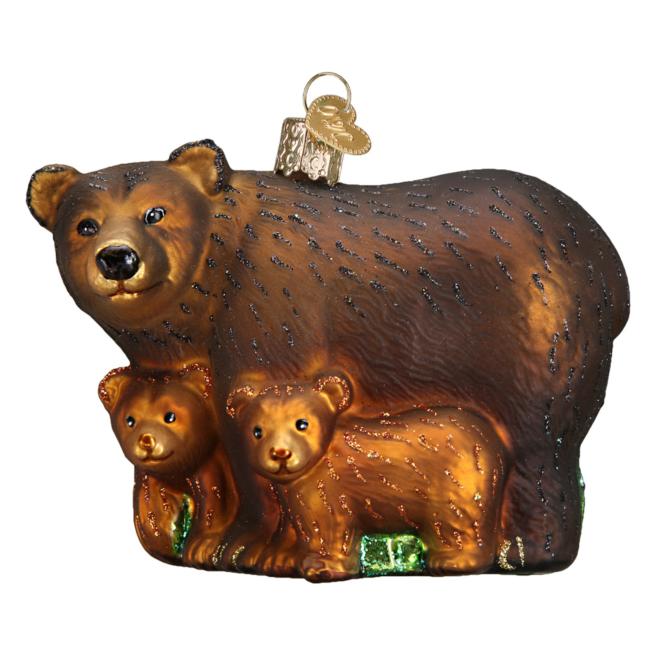 Old World Christmas Glass Blown Christmas Ornament, Bear with Cubs (With OWC Gift Box)