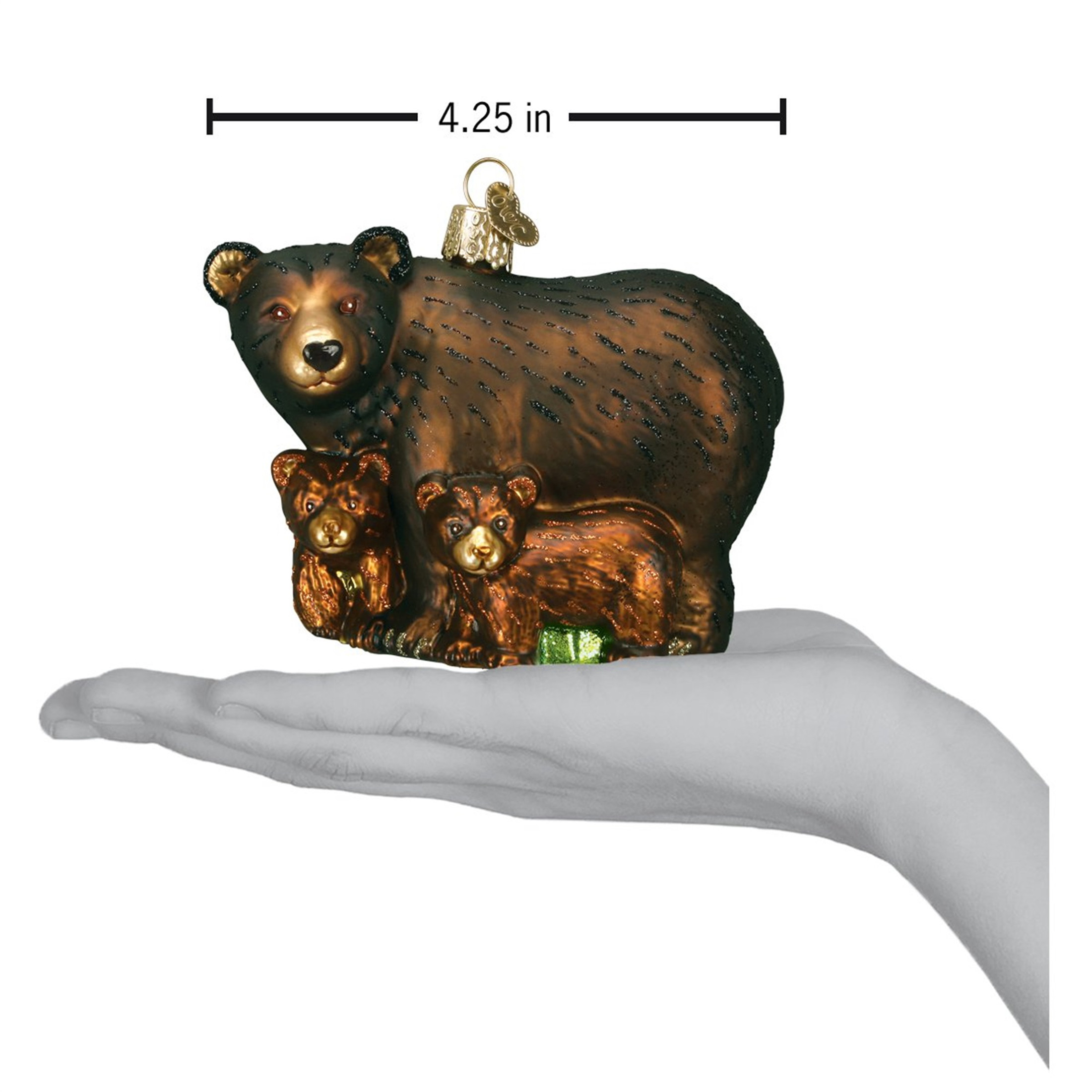 Old World Christmas Glass Blown Christmas Ornament, Bear with Cubs (With OWC Gift Box)