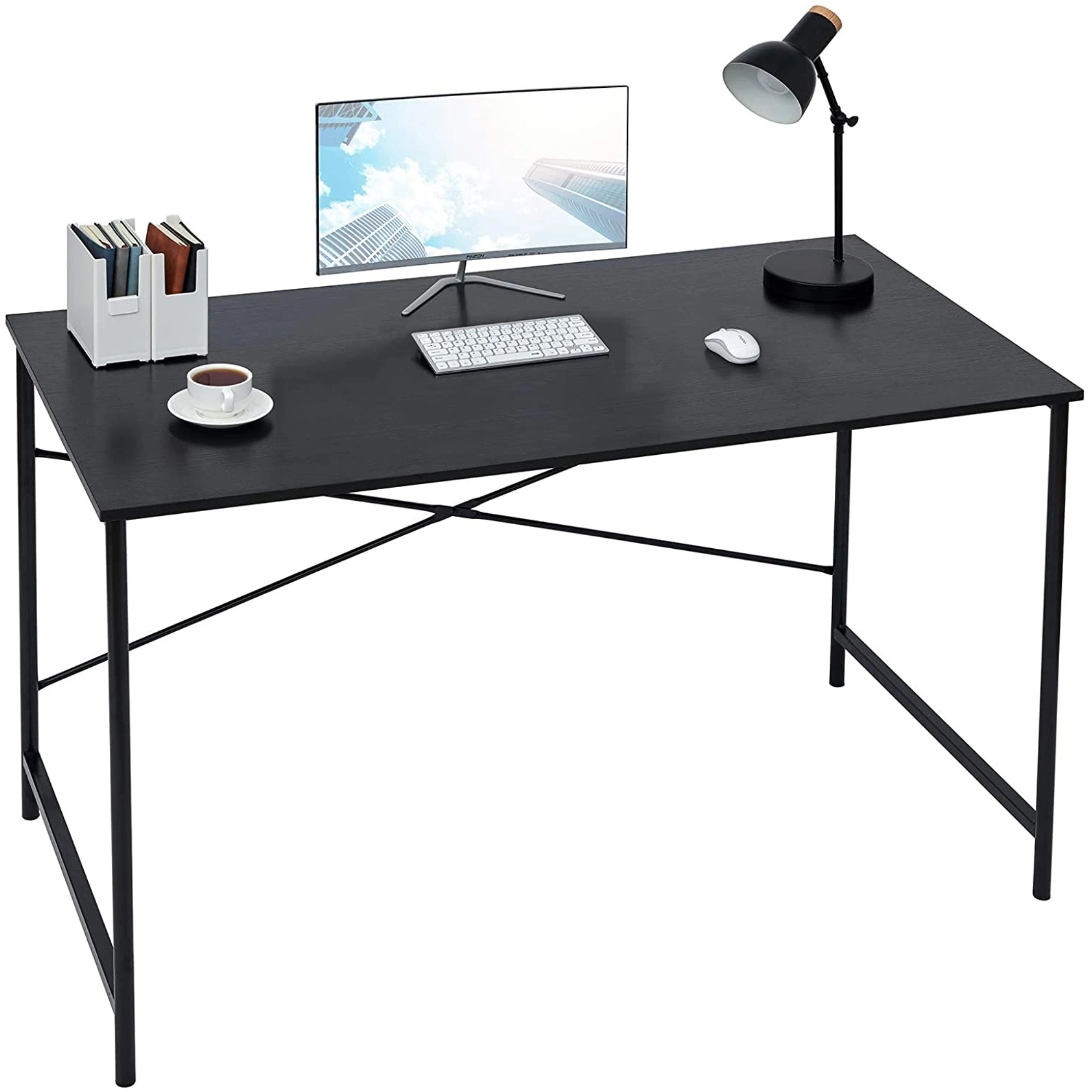 Coavas Computer Desk Large Study Desk Simple Writing Table Workstation for Home, Black Wood Tabletop with Black Frame, 47"