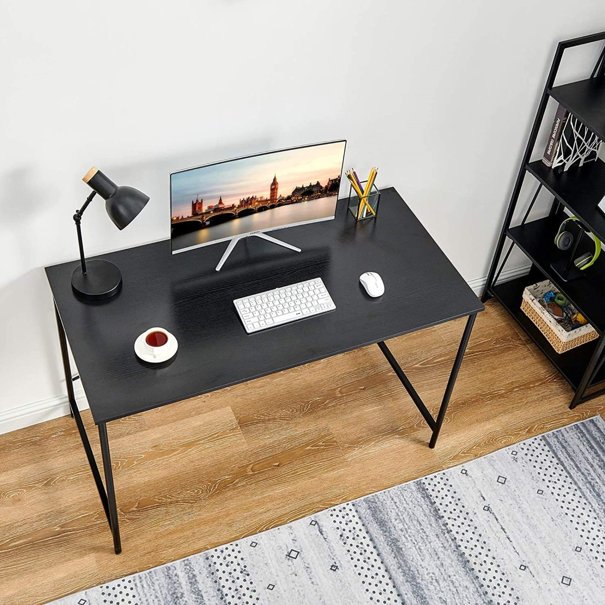Coavas Computer Desk Large Study Desk Simple Writing Table Workstation for Home, Black Wood Tabletop with Black Frame, 47"