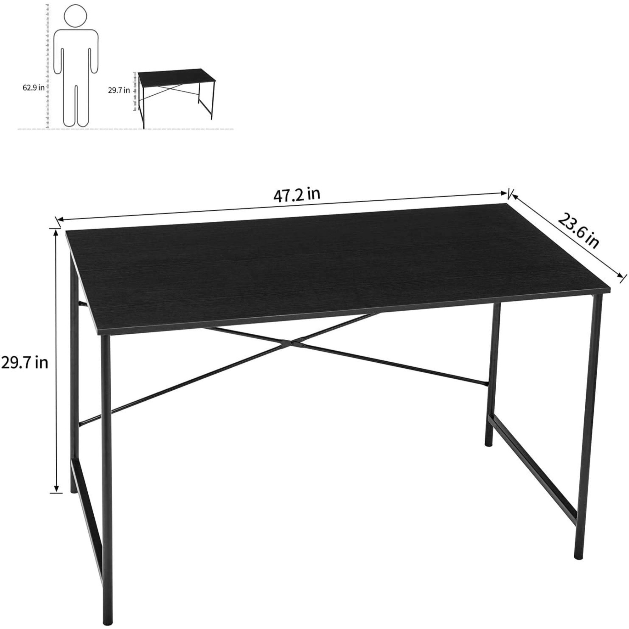 Coavas Computer Desk Large Study Desk Simple Writing Table Workstation for Home, Black Wood Tabletop with Black Frame, 47"