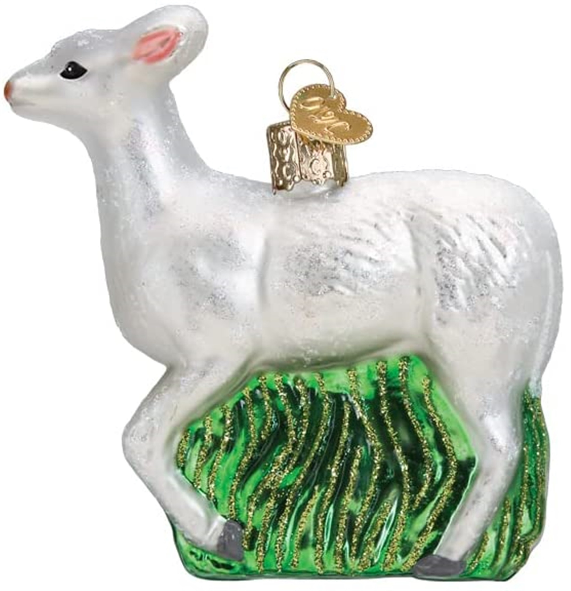 Old World Christmas Glass Blown Christmas Ornament, Seneca White Deer (With OWC Gift Box)