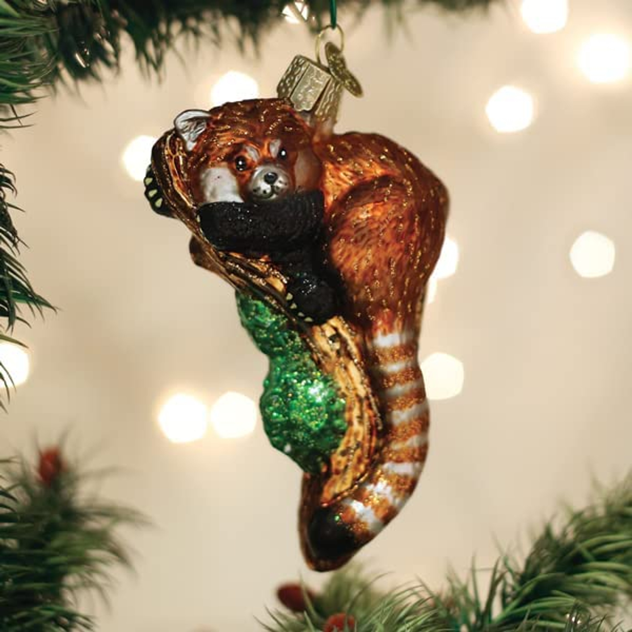 Old World Christmas Hanging Glass Tree Ornament, Red Panda (With OWC Gift Box)