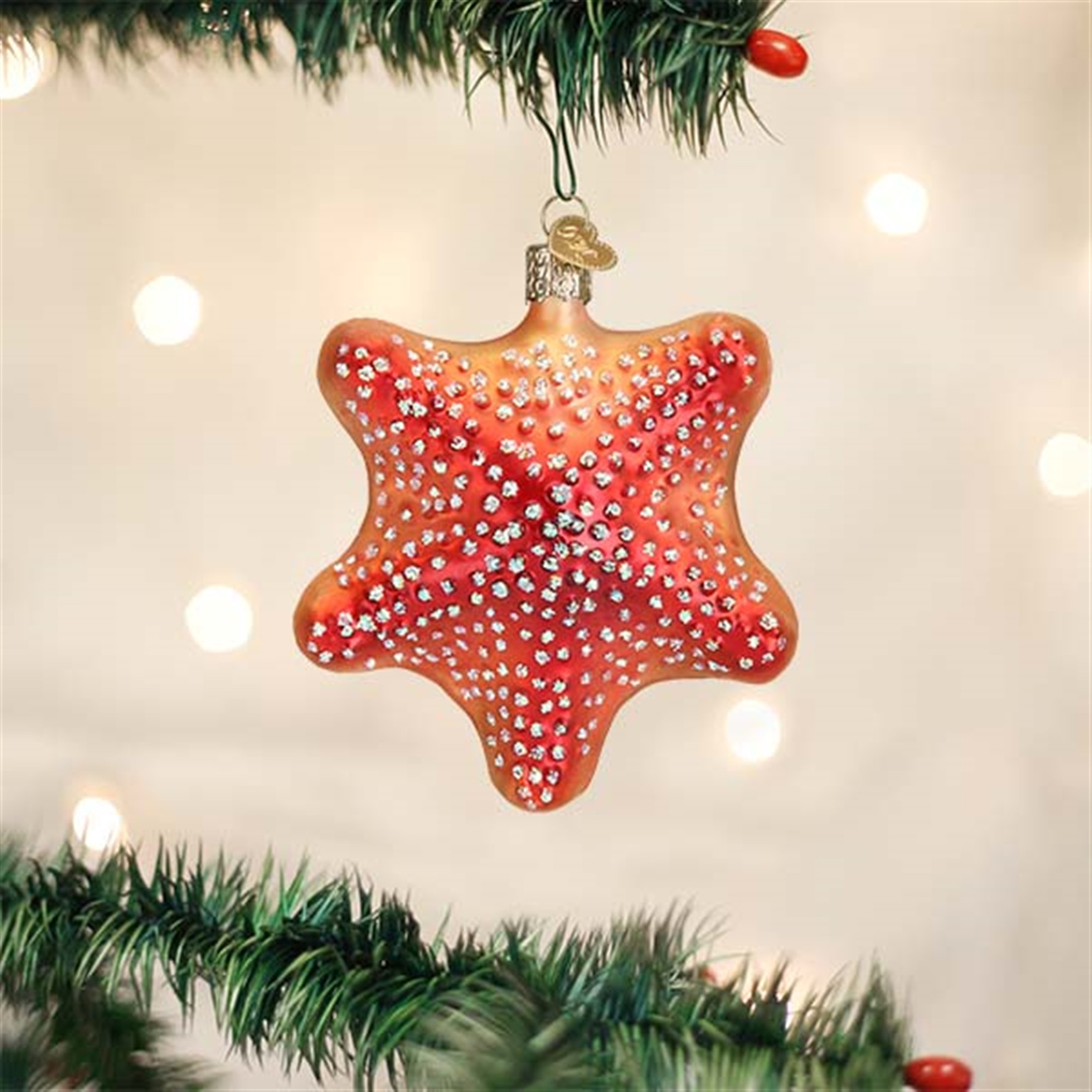Old World Christmas Blown Glass Ornament for Christmas Tree, Red Starfish