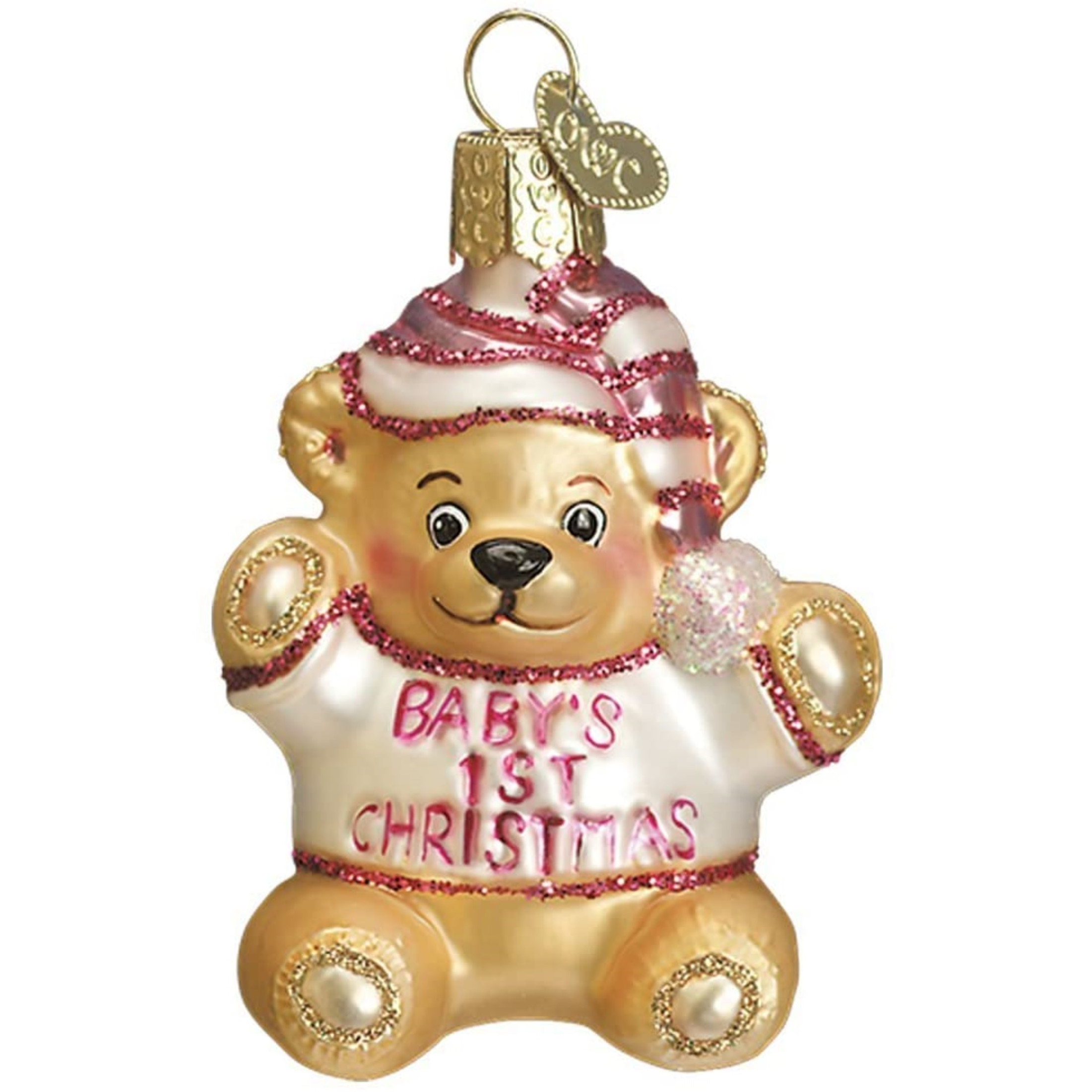 Old World Christmas Blown Glass Ornament for Christmas Tree, Baby Girl's First Teddy Bear