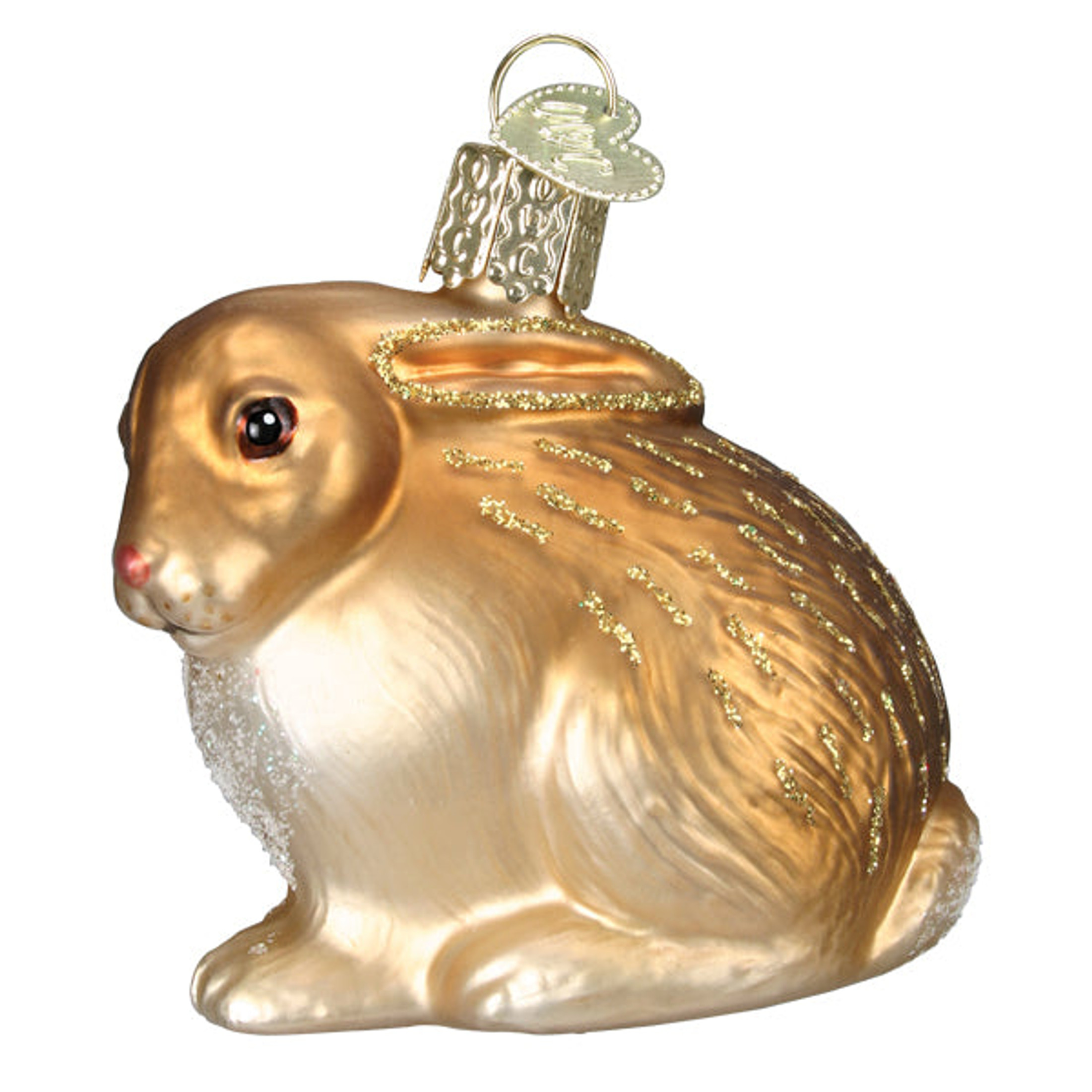 Old World Christmas Hanging Glass Tree Ornament, Tan Cottontail Bunny (With OWC Gift Box)