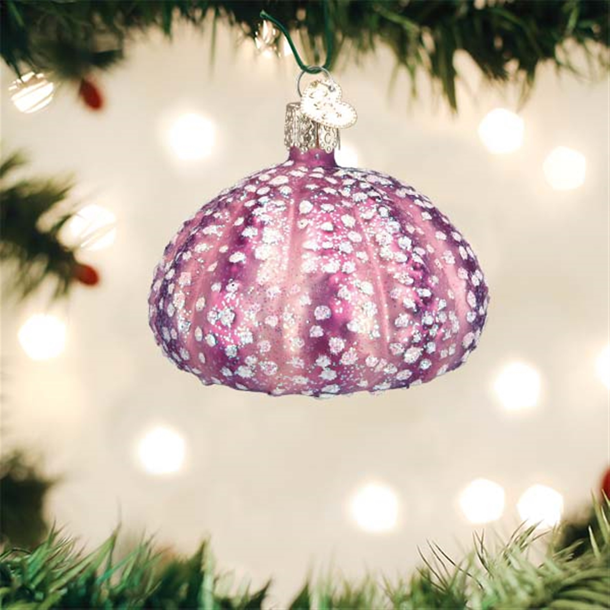 Old World Christmas Blown Glass Ornament for Christmas Tree, Purple Sea Urchin
