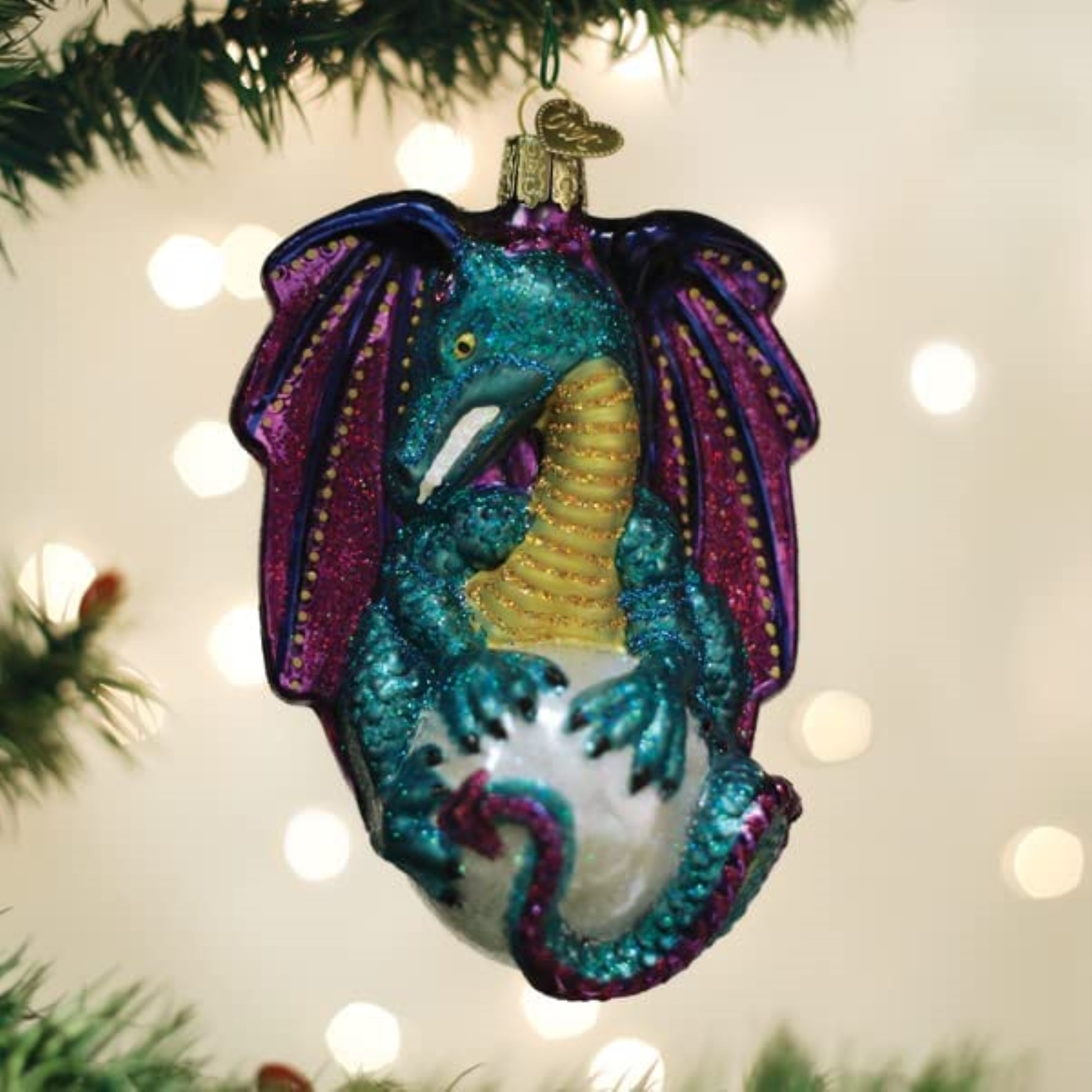 Old World Christmas Blown Glass Ornament for Christmas Tree, Fantasy Dragon