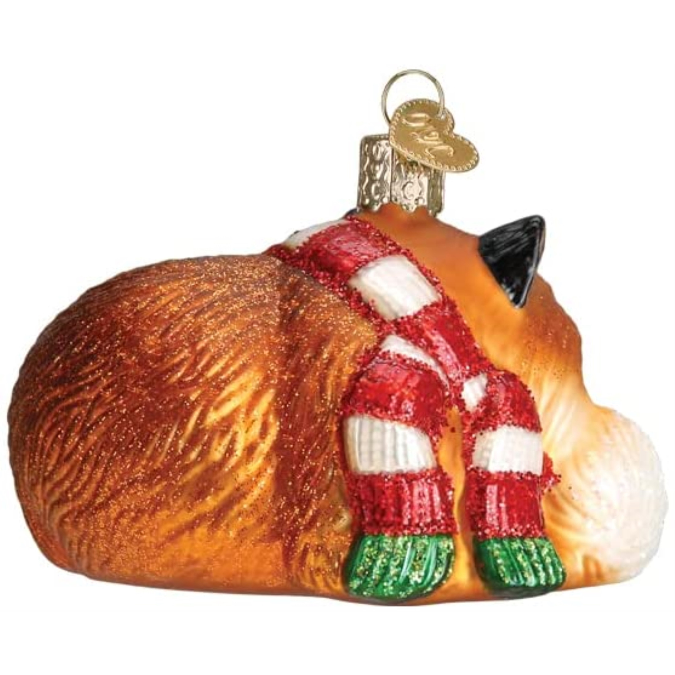 Old World Christmas Hanging Glass Tree Ornament, Cozy Fox (With OWC Gift Box)