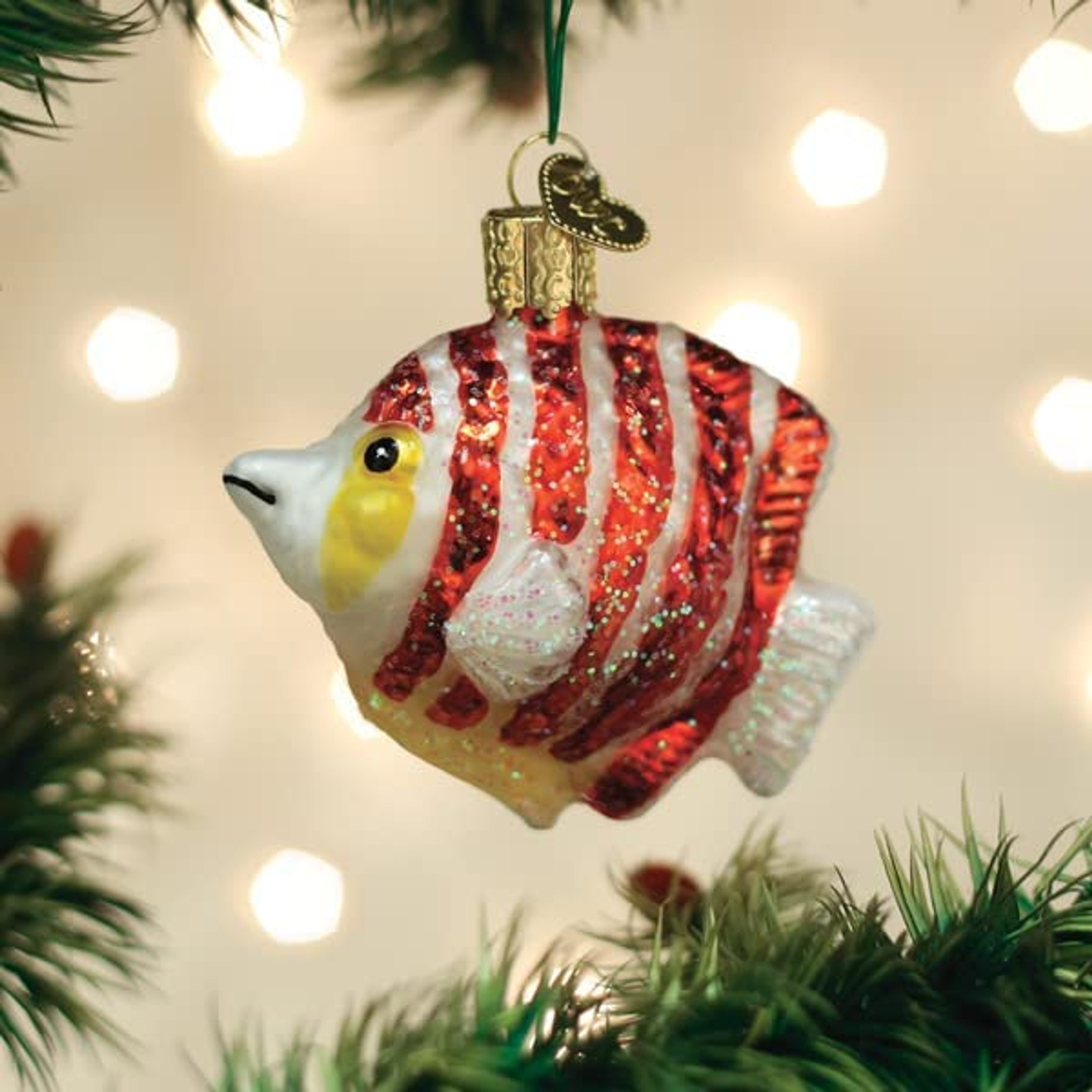 Old World Christmas Hanging Glass Tree Ornament, Peppermint Angelfish (With OWC Gift Box)