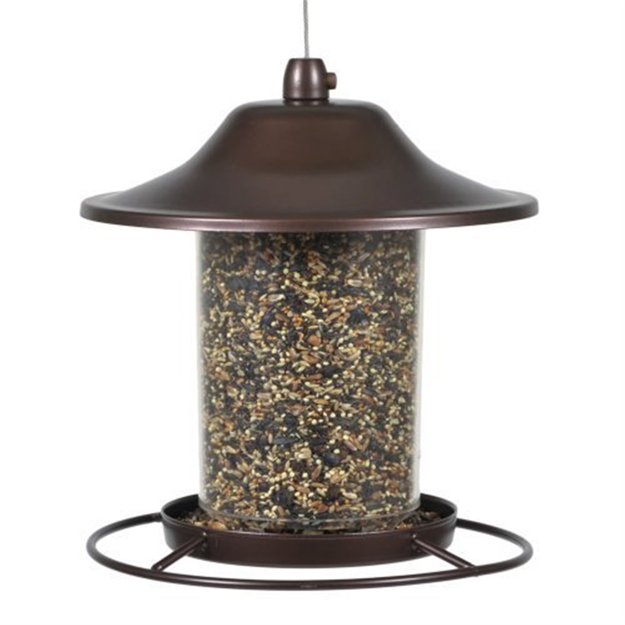 Perky Pet Small Panorama Squirrel-Resistant Hanging Bird Feeder — Rustic Brown, 2 lb Capacity
