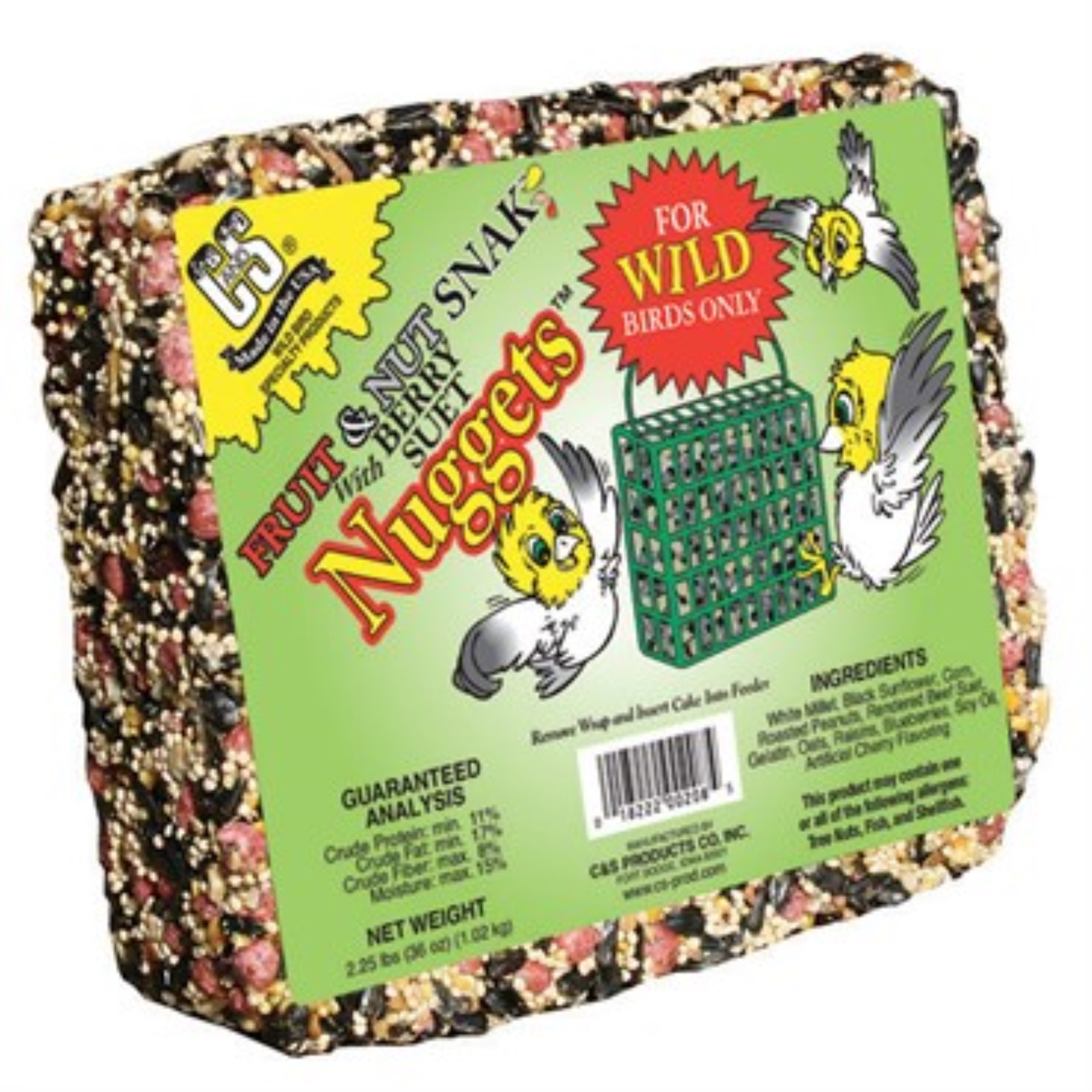 C&S Fruit & Nut Snak with Suet Nuggets for Wild Birds, Single Cake, 36oz
