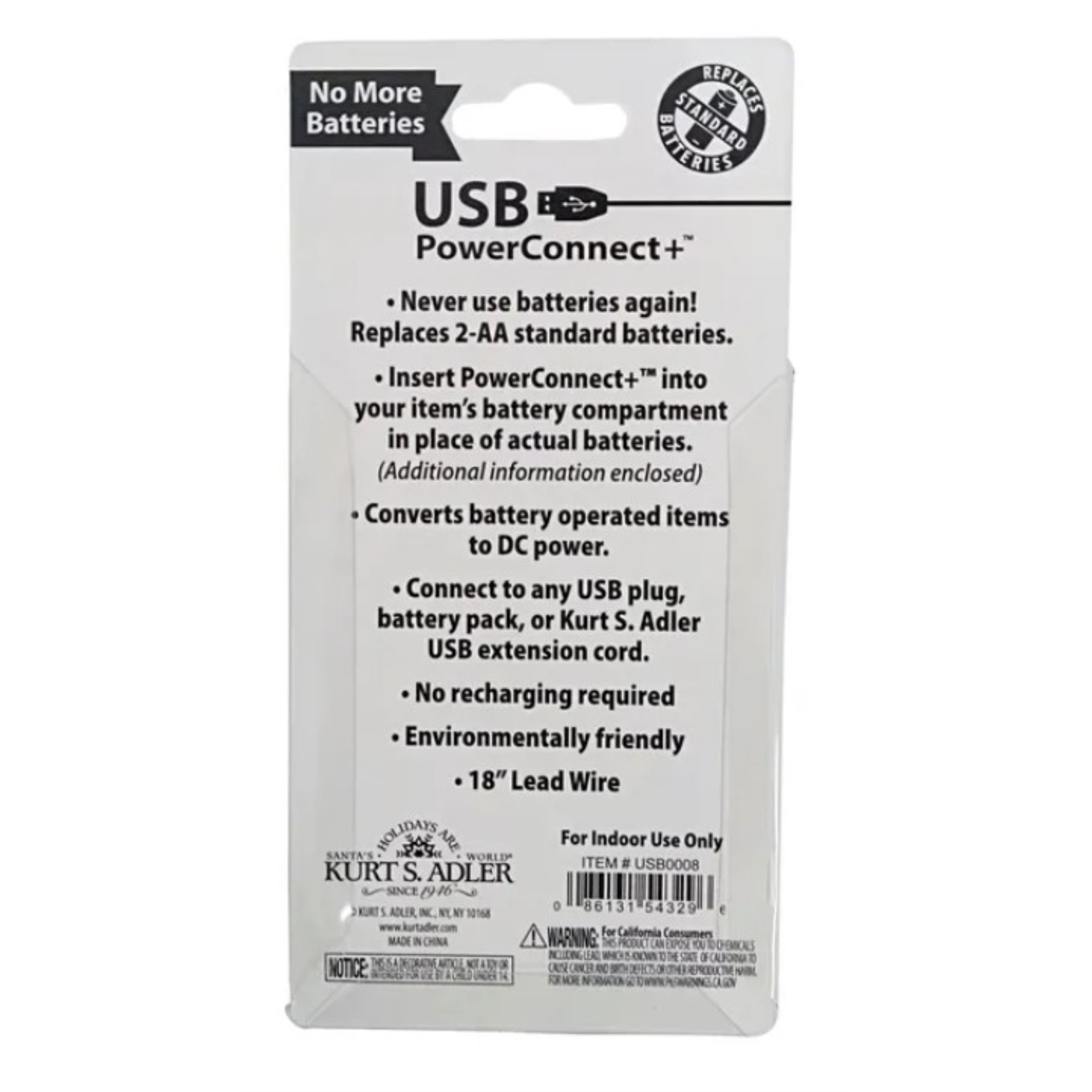 Kurt Adler 2-AA USB Power Connect and Converter Battery Replacement
