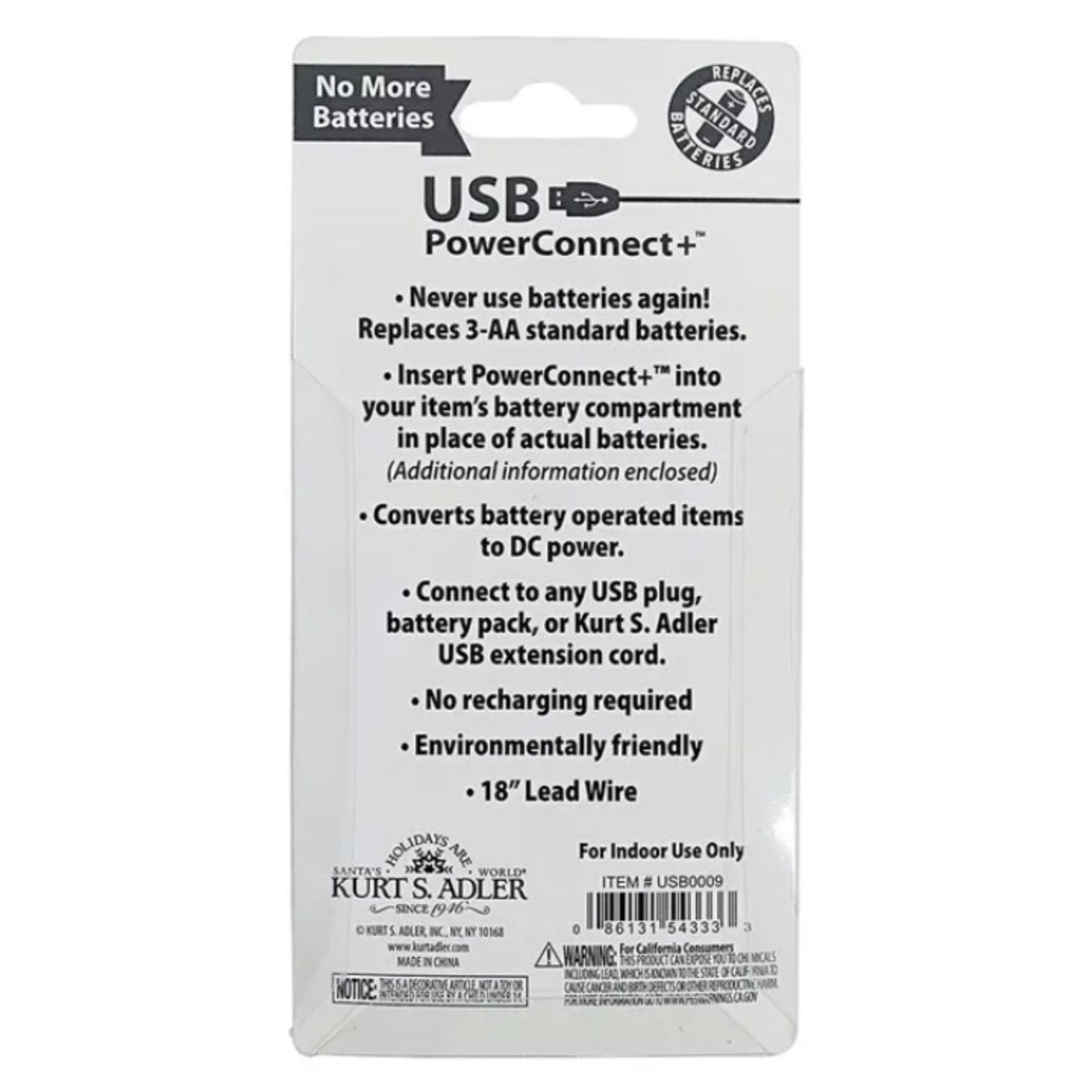Kurt Adler (#USB0009) USB PowerConect + 3 "AA" Converter