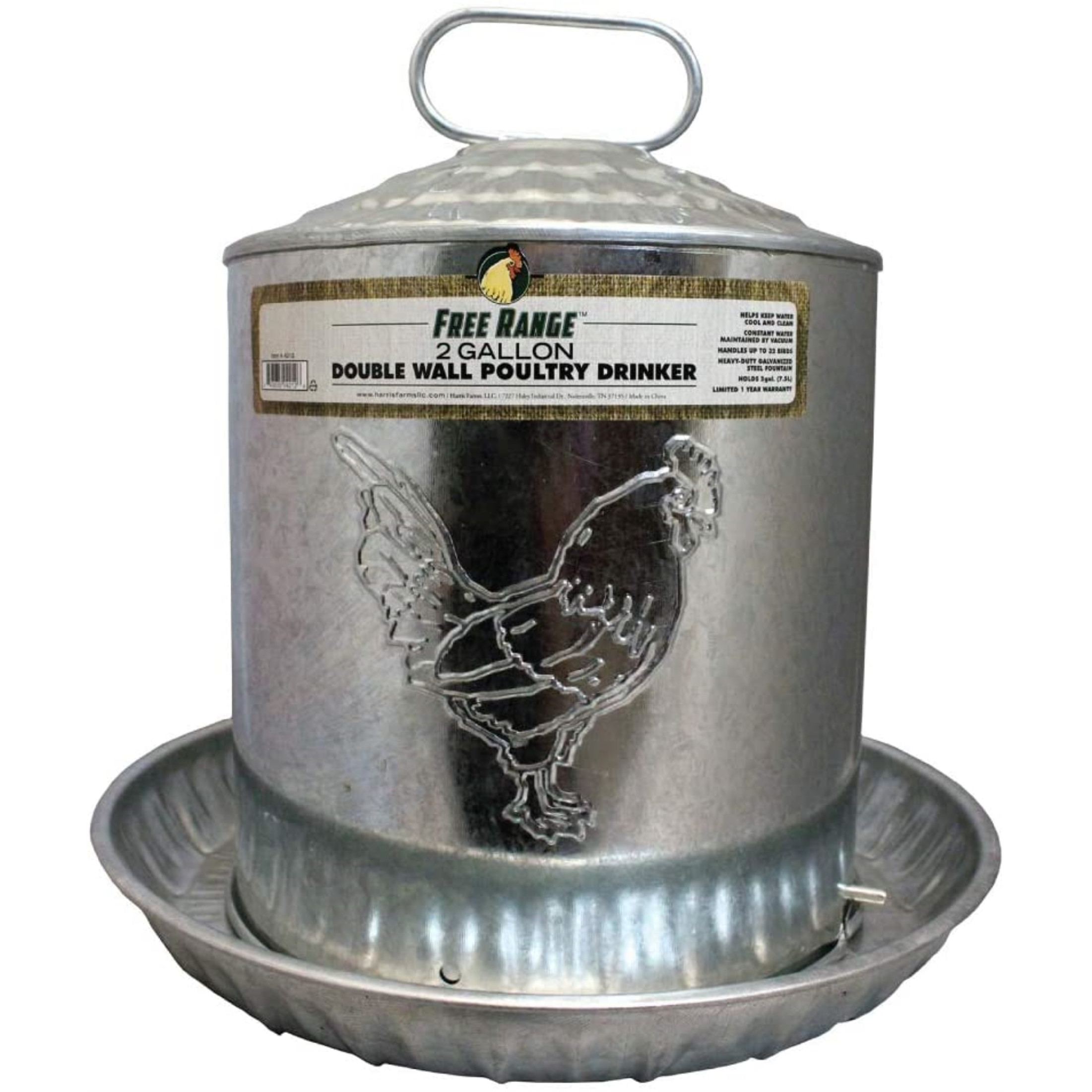 Harris Farms (#1000263) Galvanized Steel Double Wall Poultry Drinker, 2 gallons