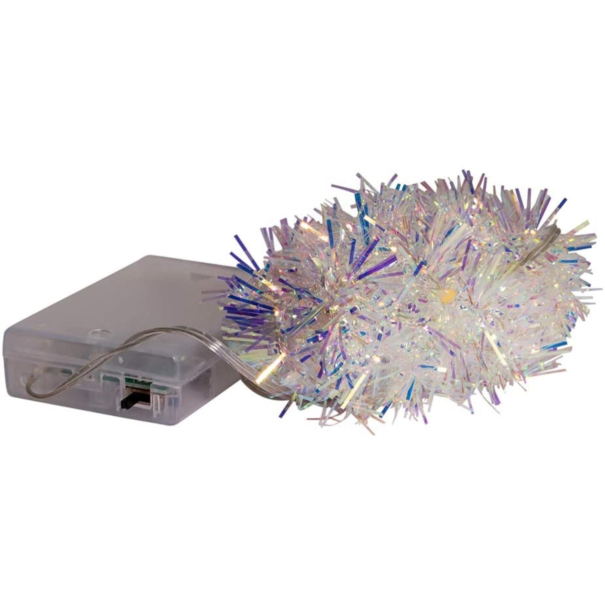 Kurt Adler Battery Operated Pre-Lit LED Iridescent Tinsel Garland, 6.5ft
