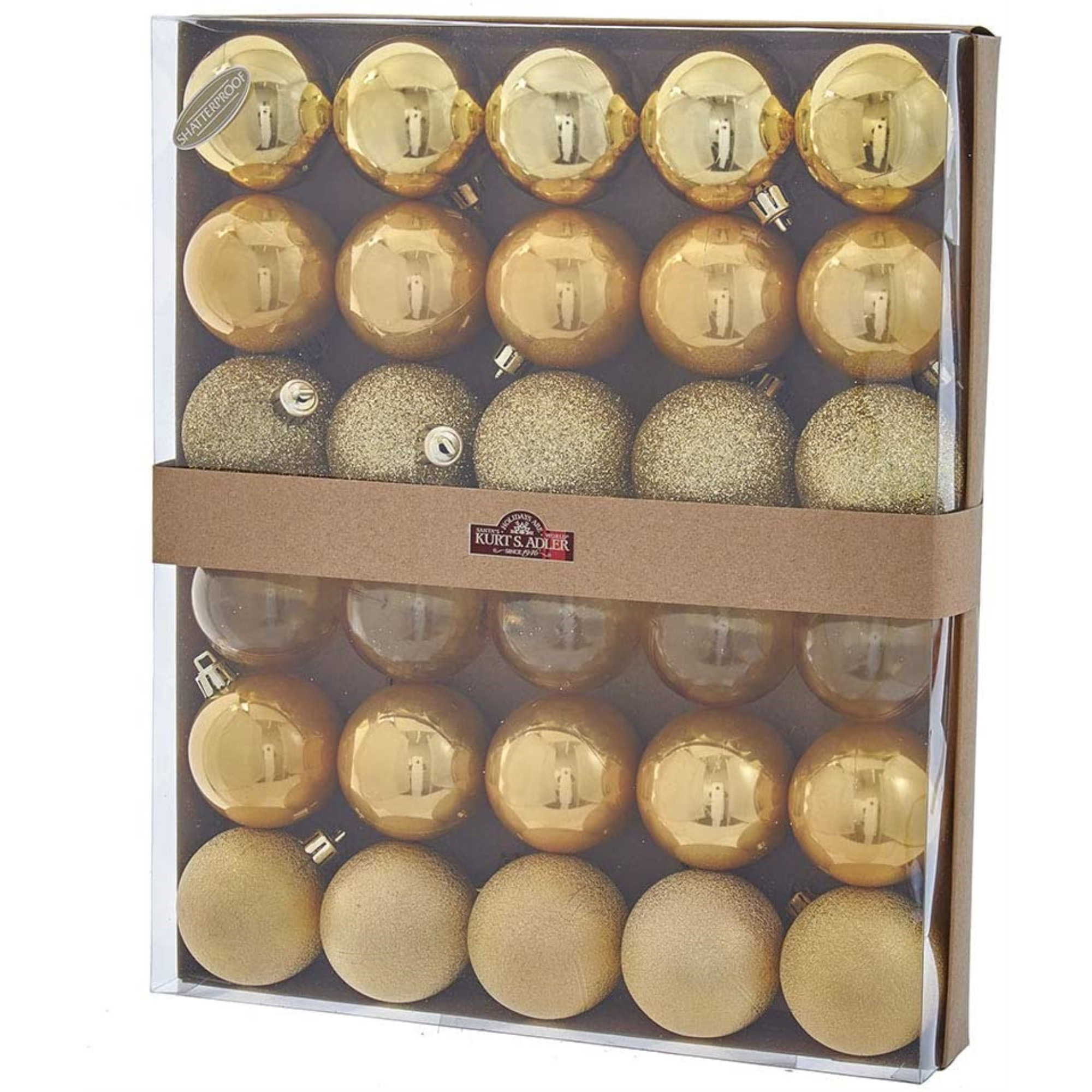 Kurt Adler (#PL0886GO) Shatterproof Gold Ball Ornaments, 30 Piece Set, 2.5"