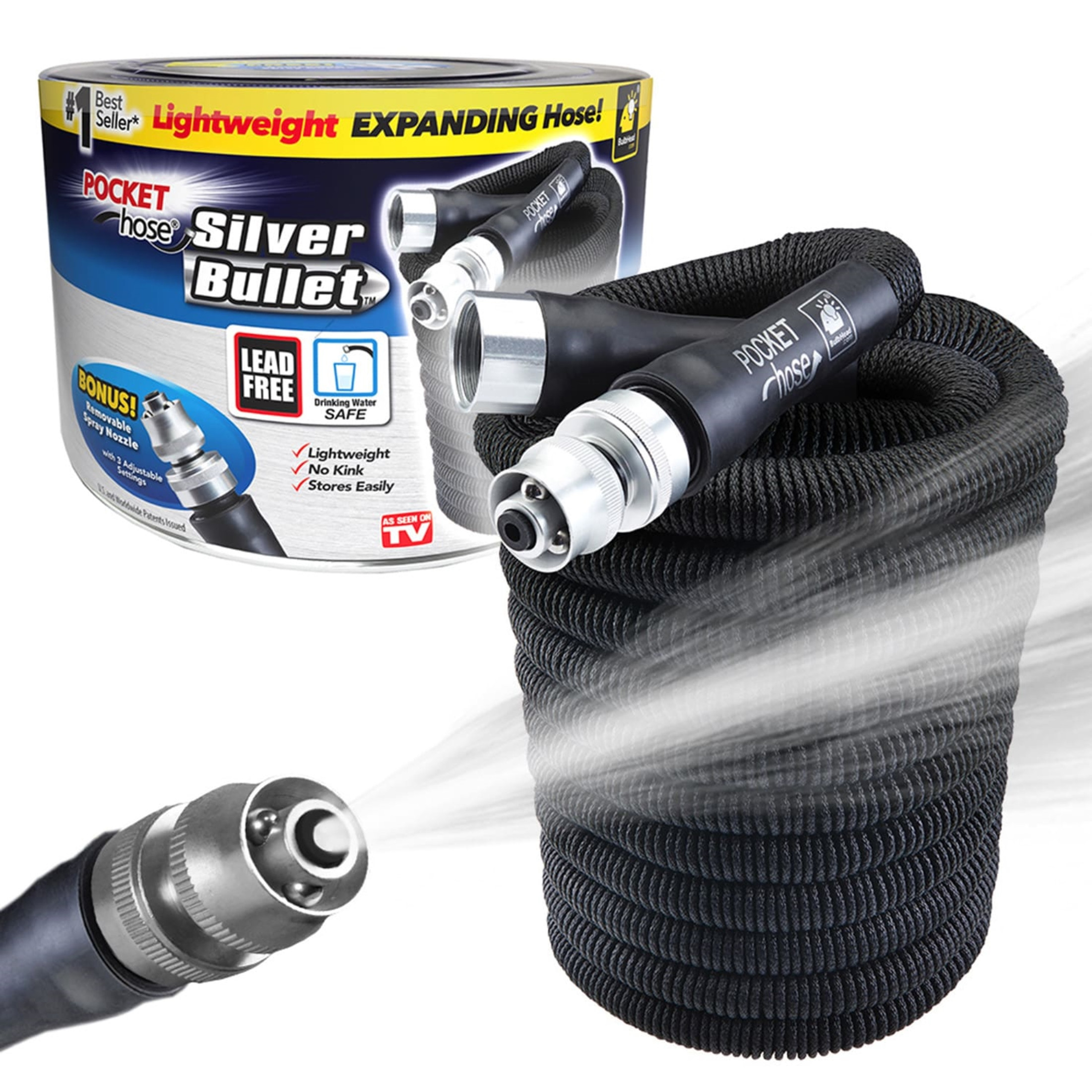 Pocket Hose (#13397-12) Silver Bullet Pocket Expanding Garden Hose, 50' x .75" D