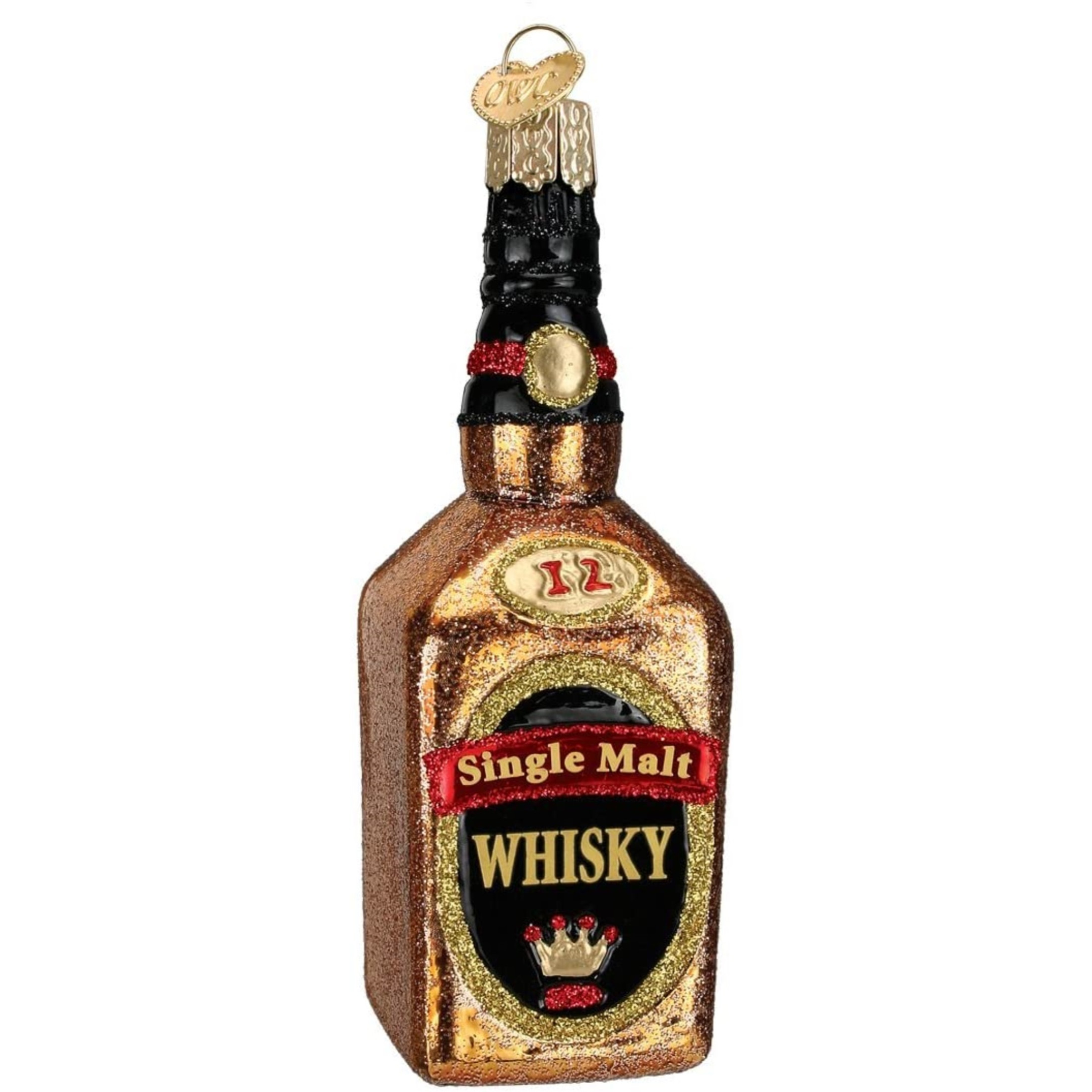 Old World Christmas Glass Blown Ornament, Whisky Bottle (With OWC Gift Box)