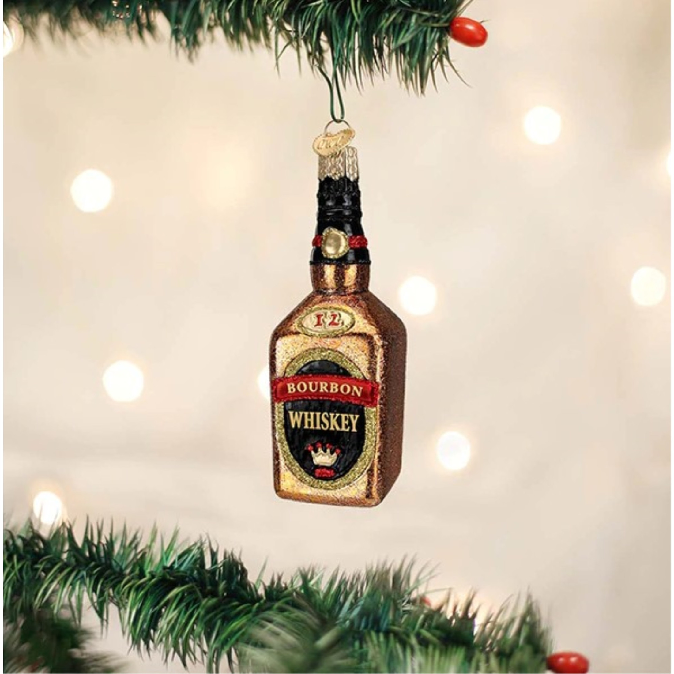Old World Christmas Blown Glass Christmas Ornament, Bourbon Bottle