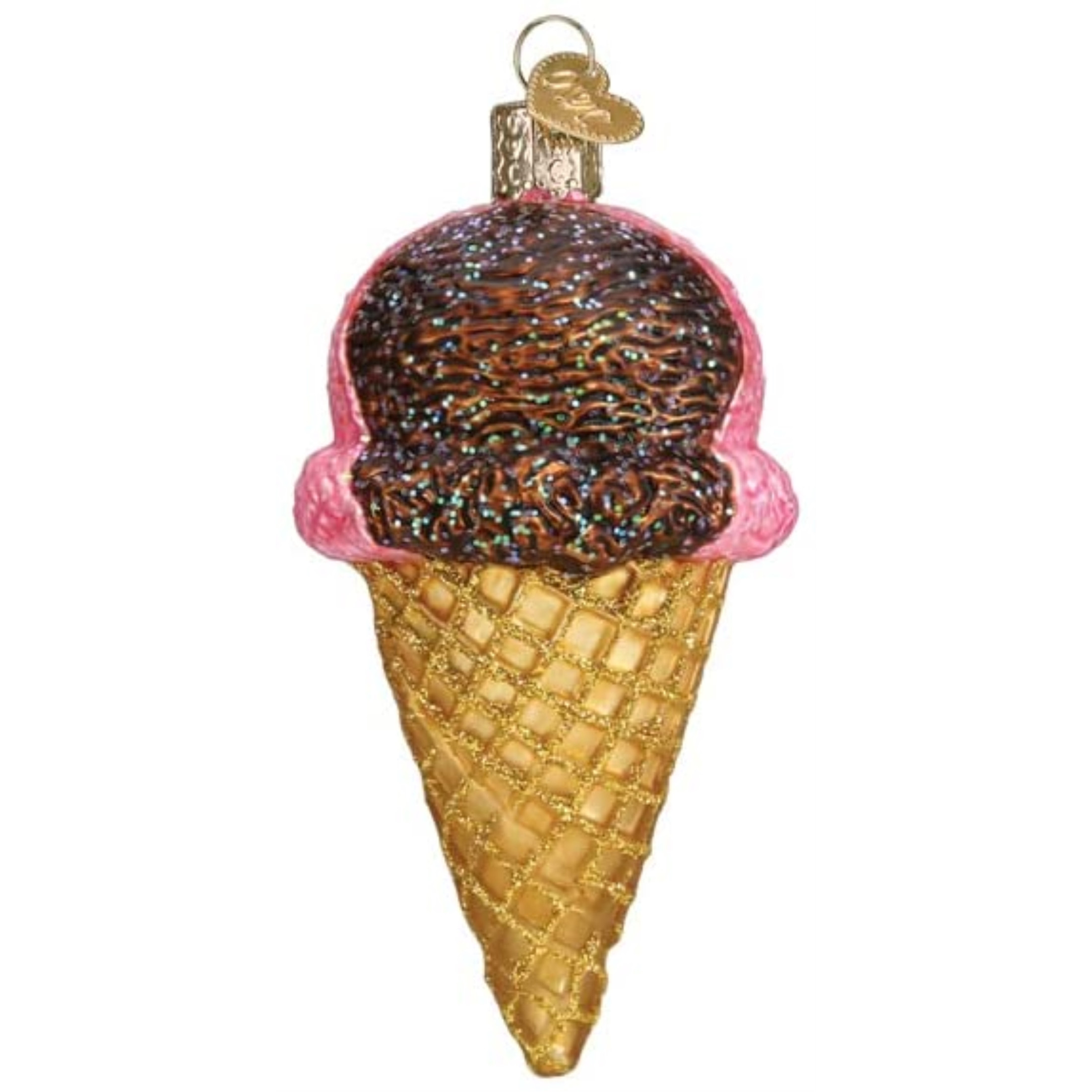 Old World Christmas Glass Blown Tree Ornament, Neapolitan Ice Cream Cone (With OWC Gift Box)