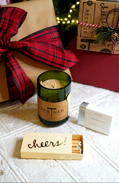 Rewined Company Natural Soy Candle Gift Set With Matches and Soap, Champagne