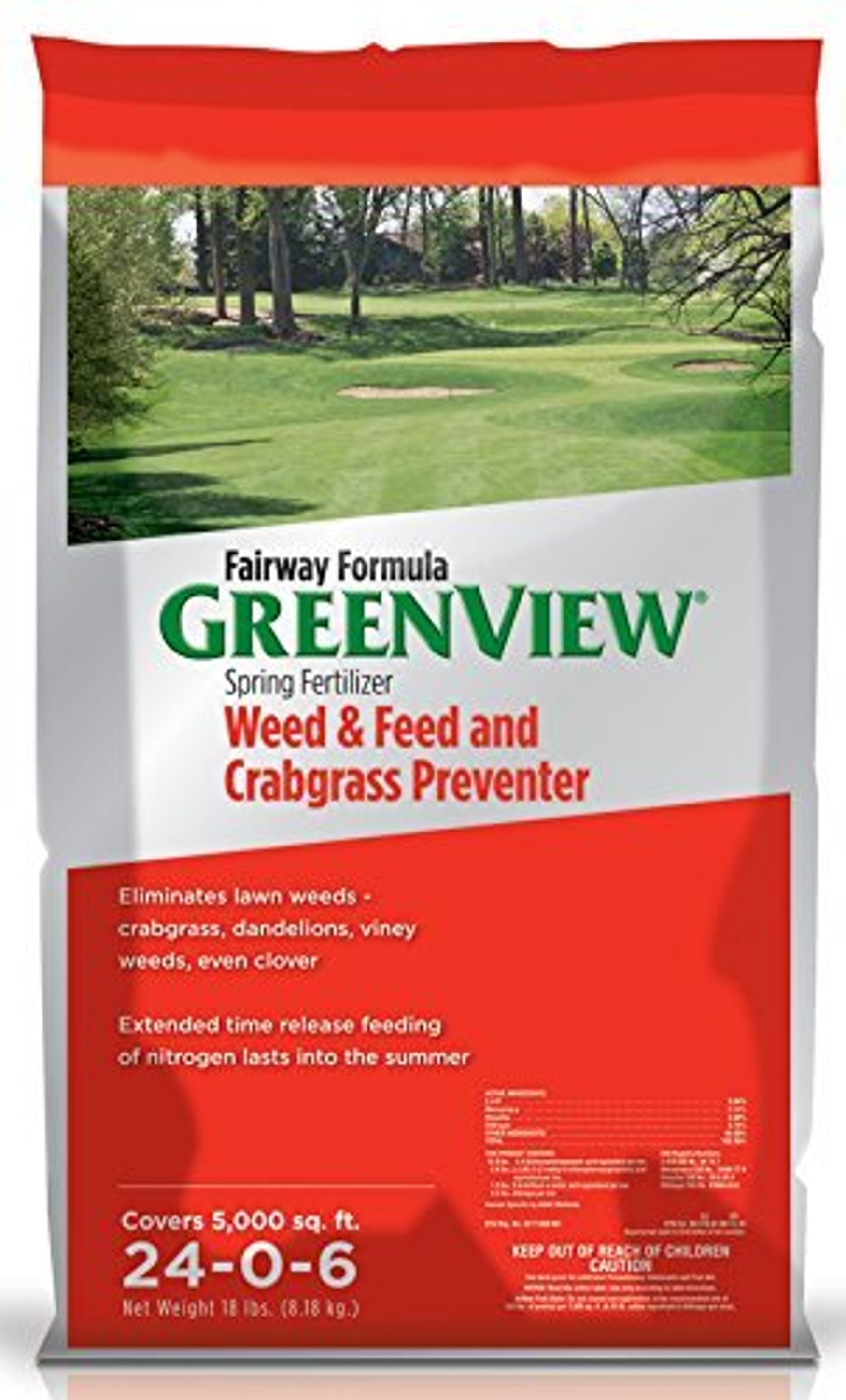 Greenview Fairway Formula Spring Fertilizer Weed & Feed with Crabgrass Preventer 24-0-6 18 lb. - 5,000 sq. ft.