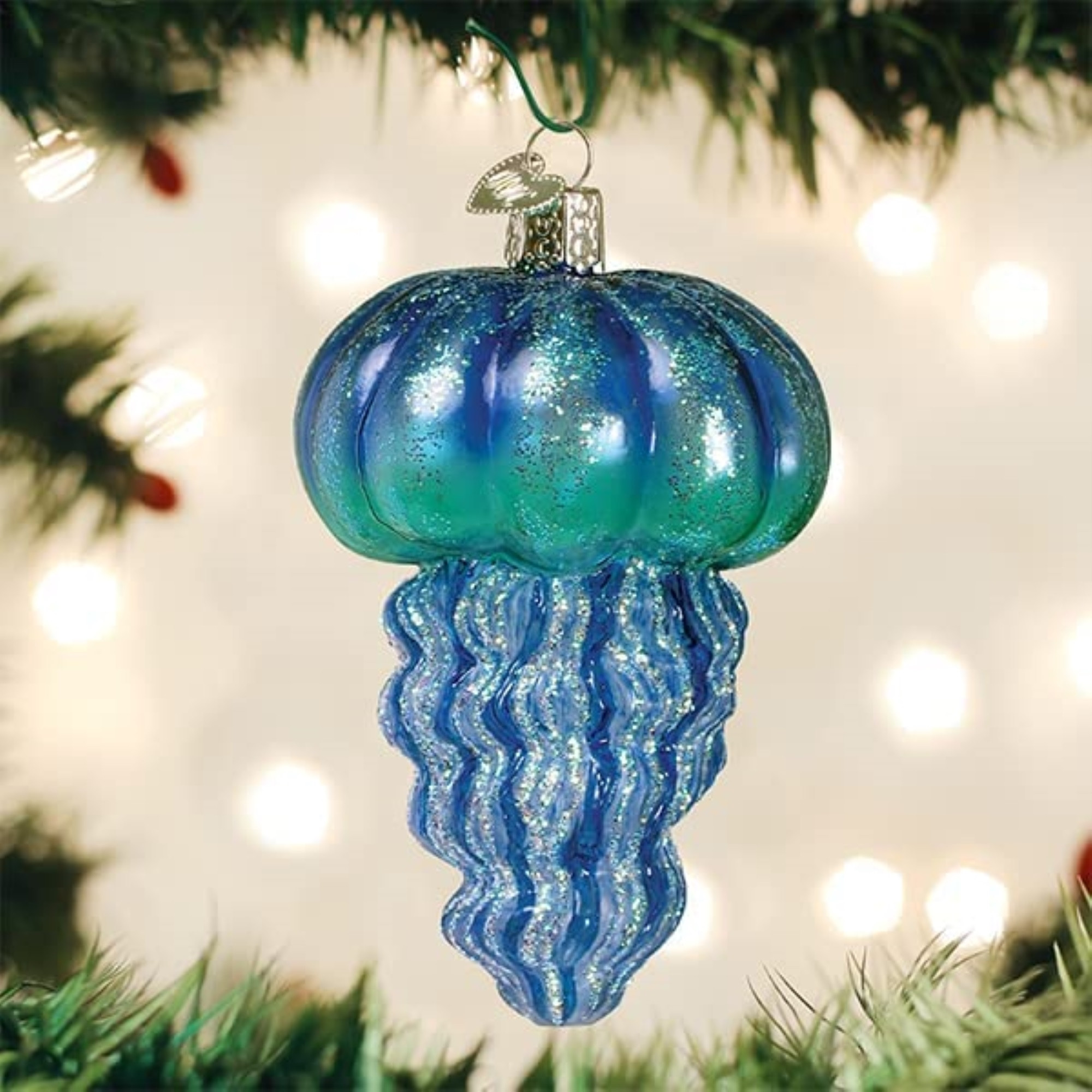Old World Christmas Glass Blown Ornament for Christmas Tree, Blue Jellyfish (With OWC Gift Box)