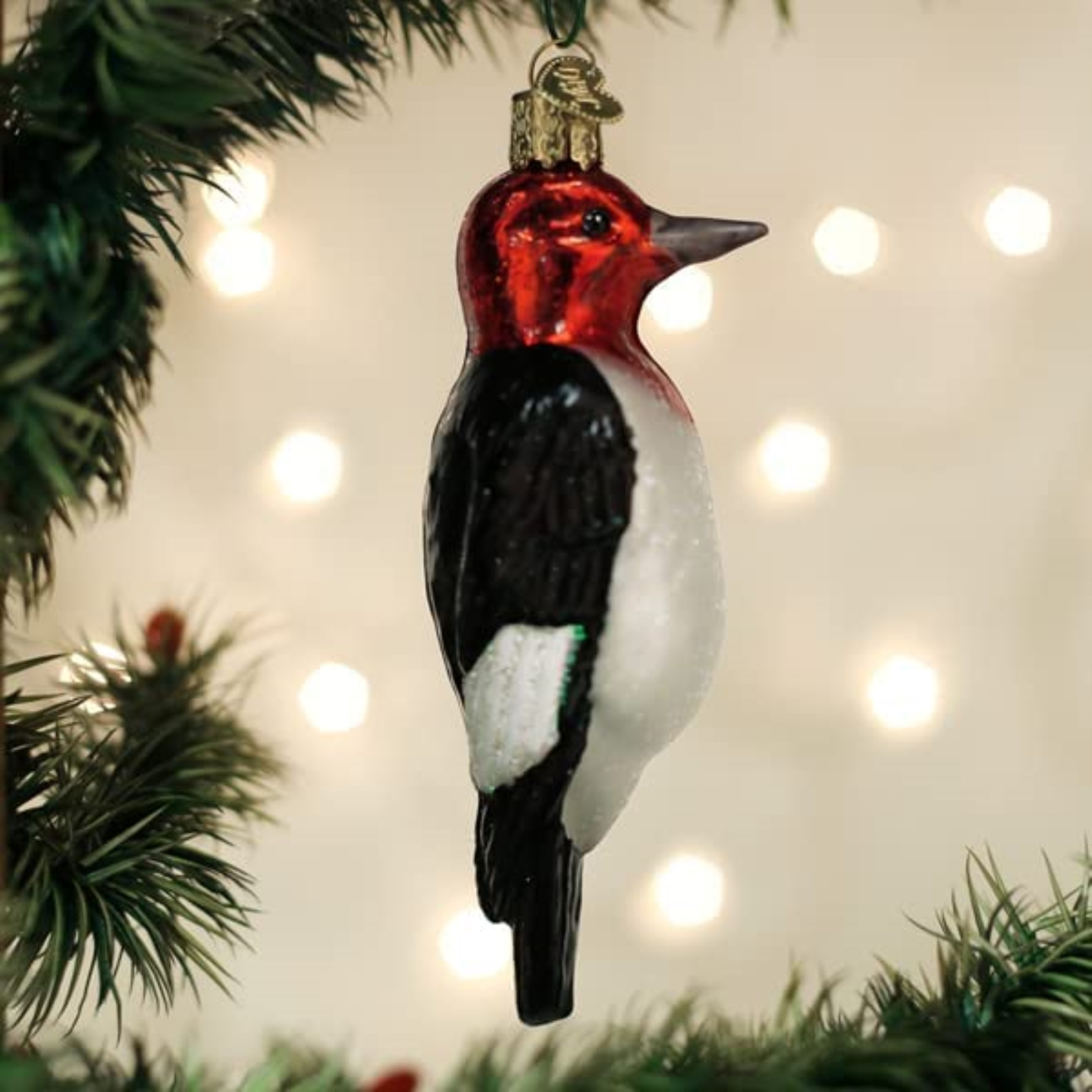 Old World Christmas Glass Blown Ornament Christmas Tree, Red Headed Woodpecker (With OWC Gift Box)