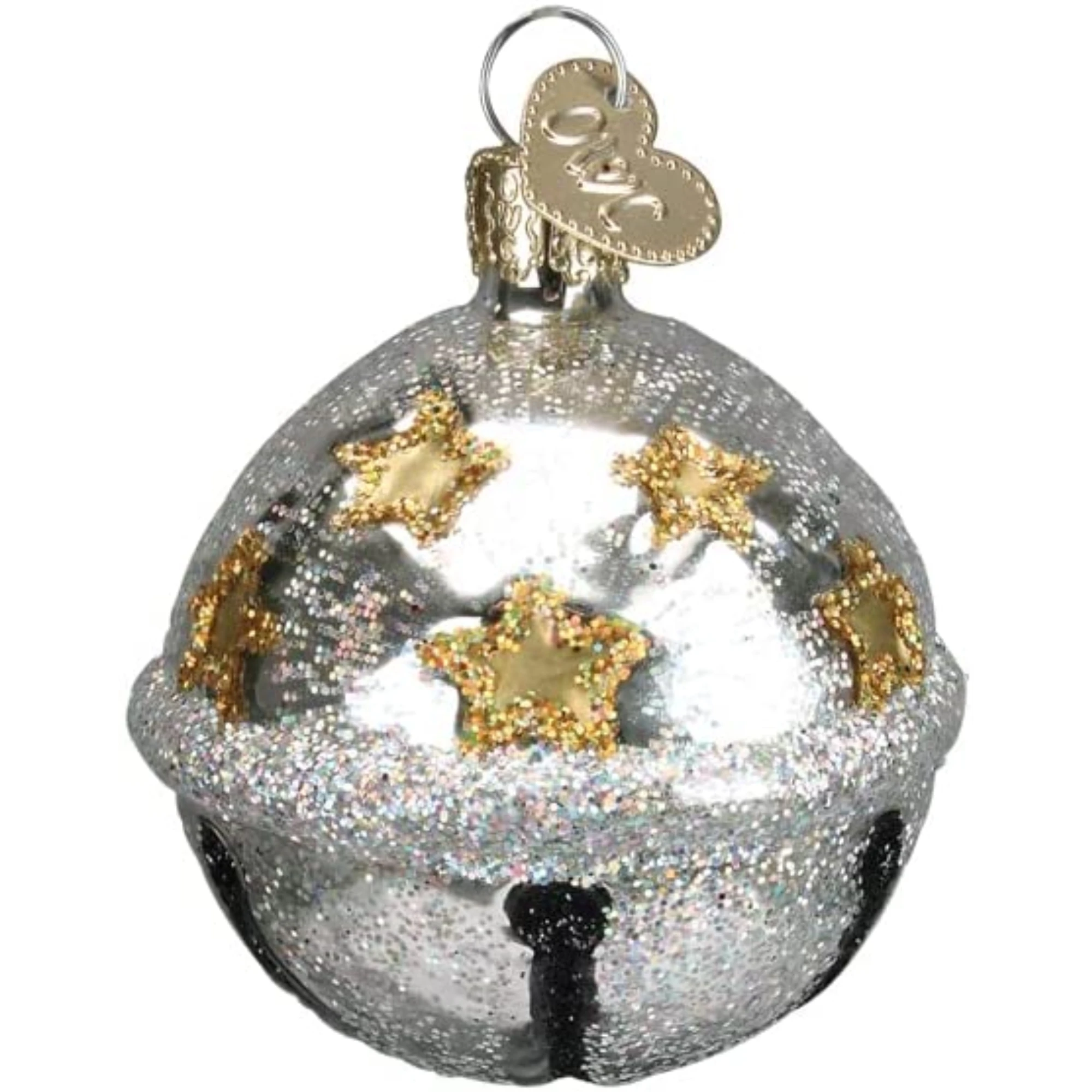 Old World Christmas Glass Blown Tree Ornament, Silver Jingle Bell (With OWC Gift Box)