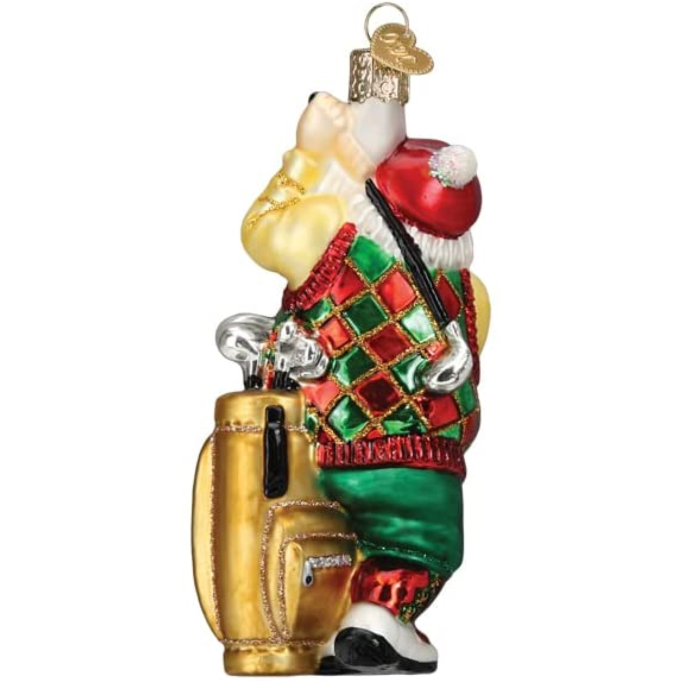 Old World Christmas Glass Blown Tree Ornament, Golfing Santa (With OWC Gift Box)