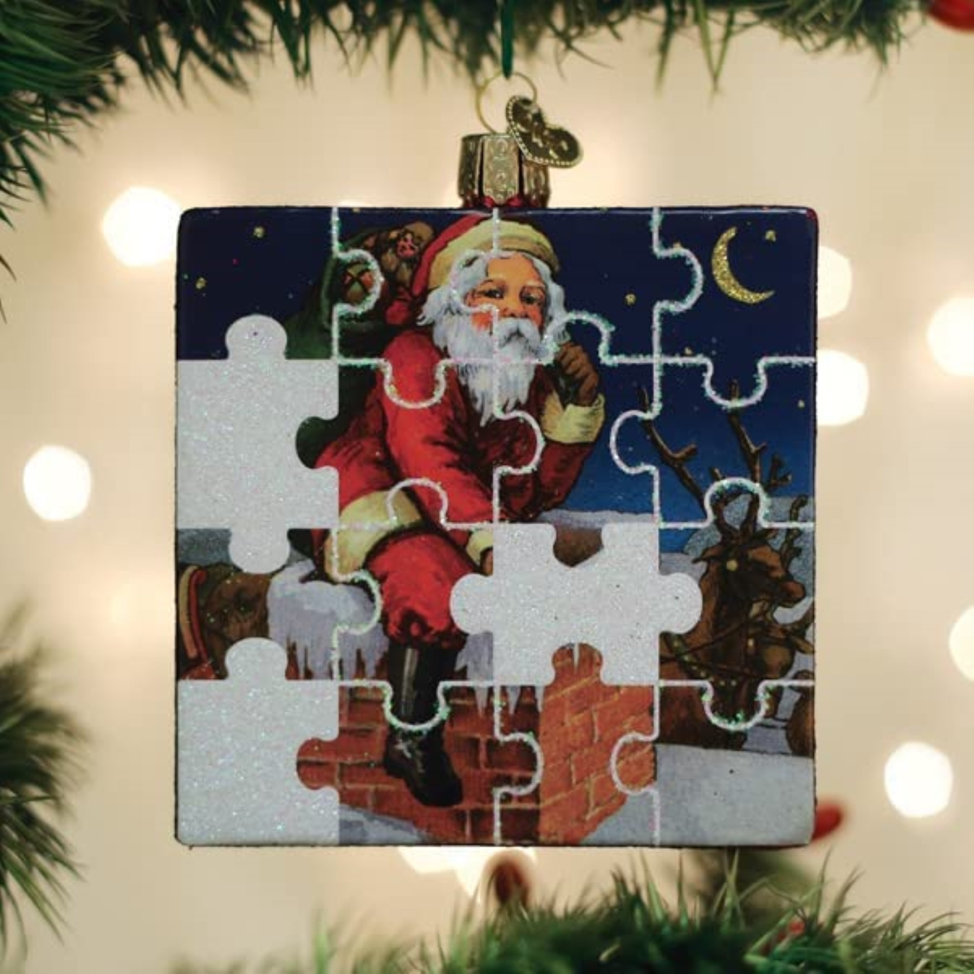 Old World Christmas Glass Blown Ornament for Christmas Tree, Santa Jigsaw Puzzle