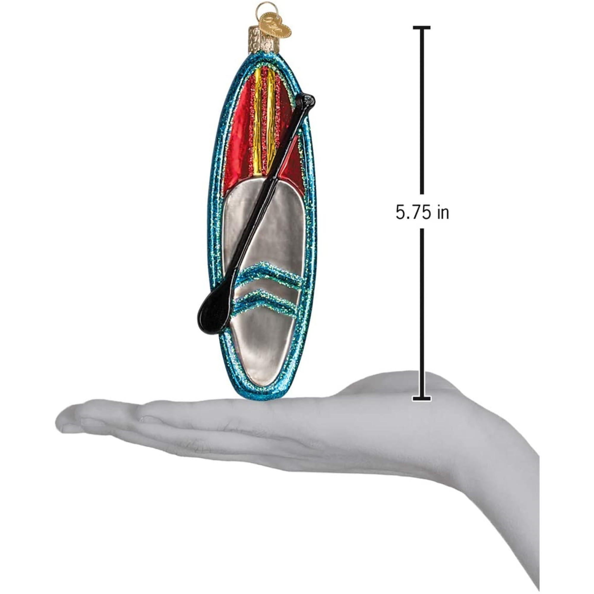 Old World Christmas Glass Blown Ornament for Christmas Tree, Blue Stand Up Paddle Board