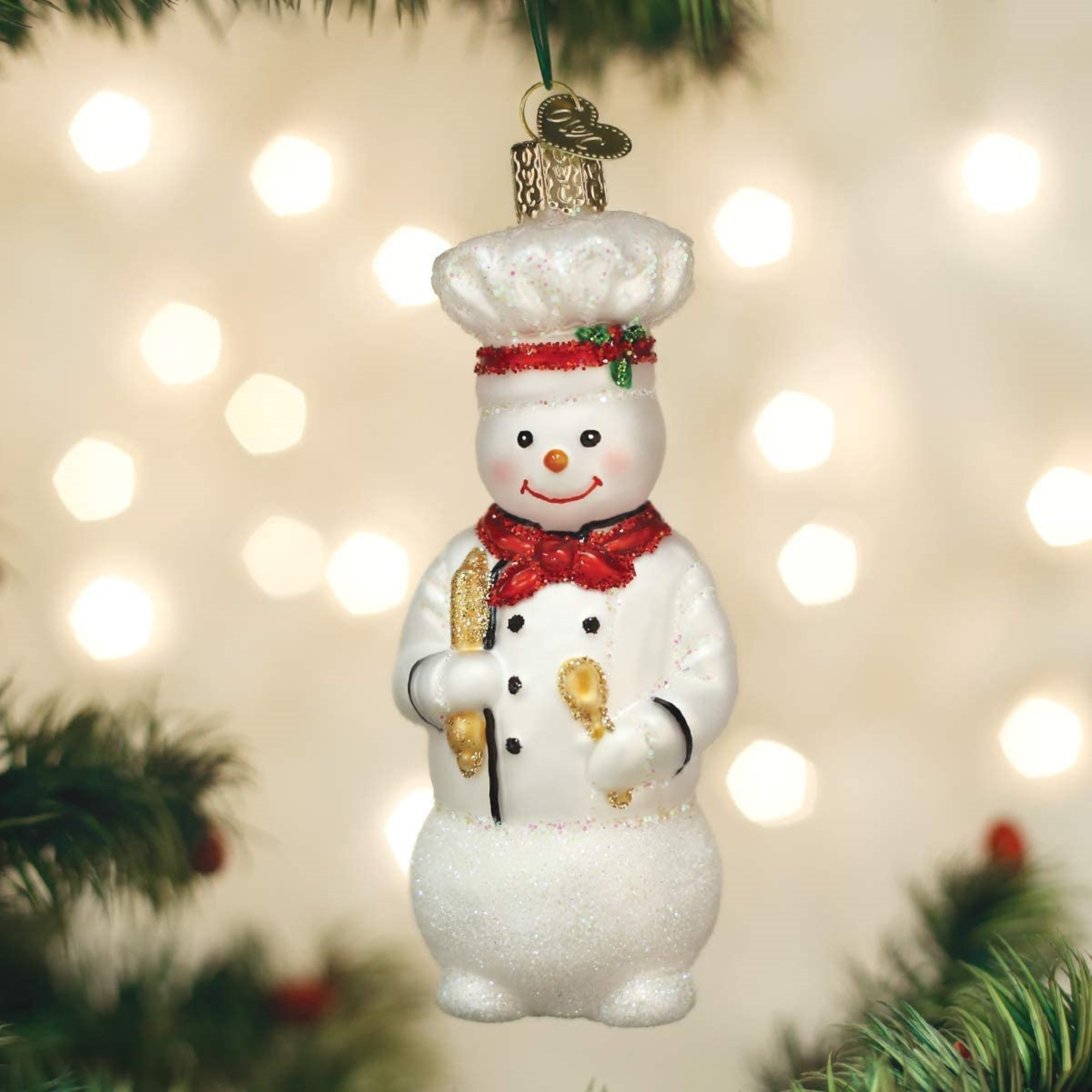 Old World Christmas Glass Blown Ornament for Christmas Tree, Snowman Chef