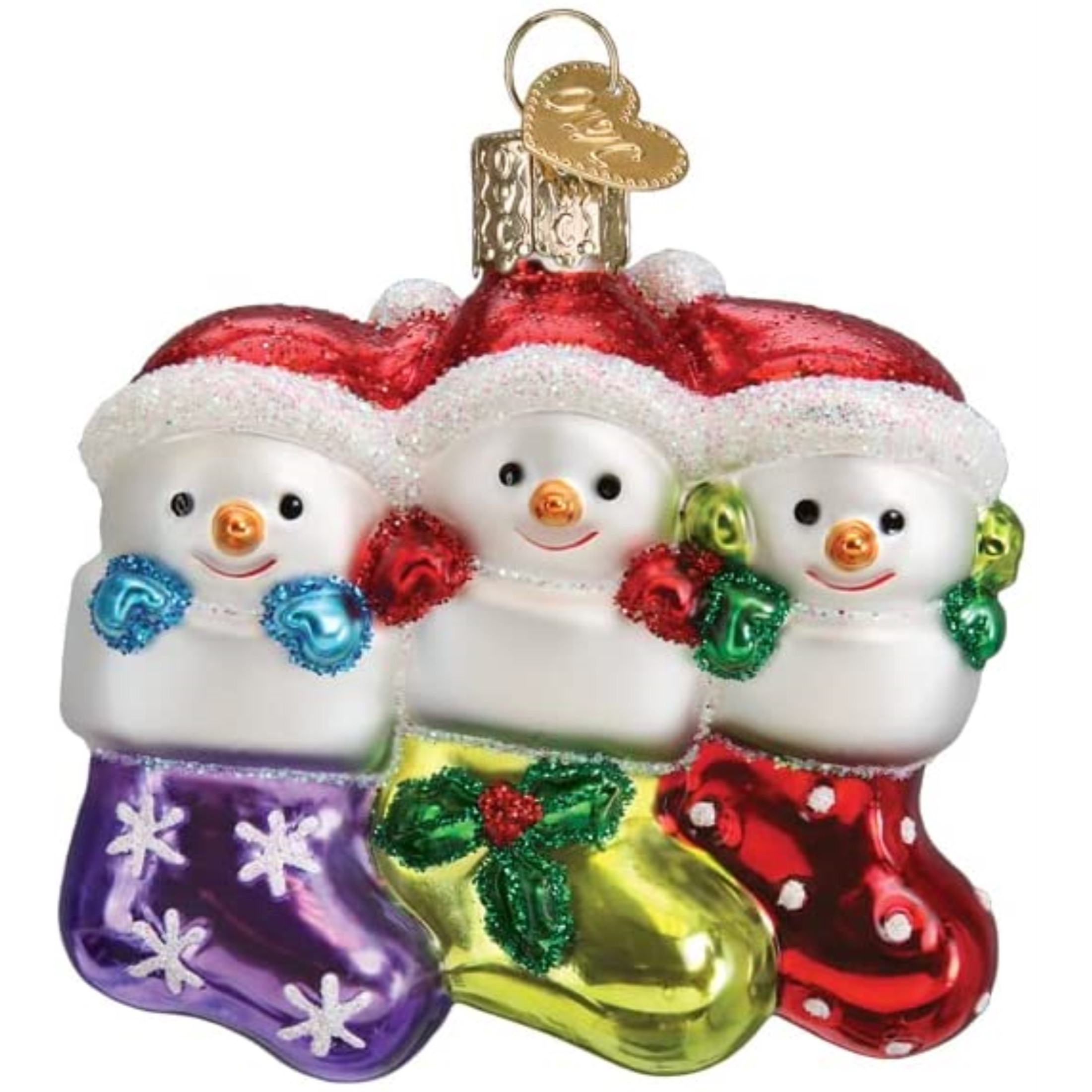 Old World Christmas Glass Blown Ornament for Christmas Tree, Snow Family of 3 (With OWC Gift Box)