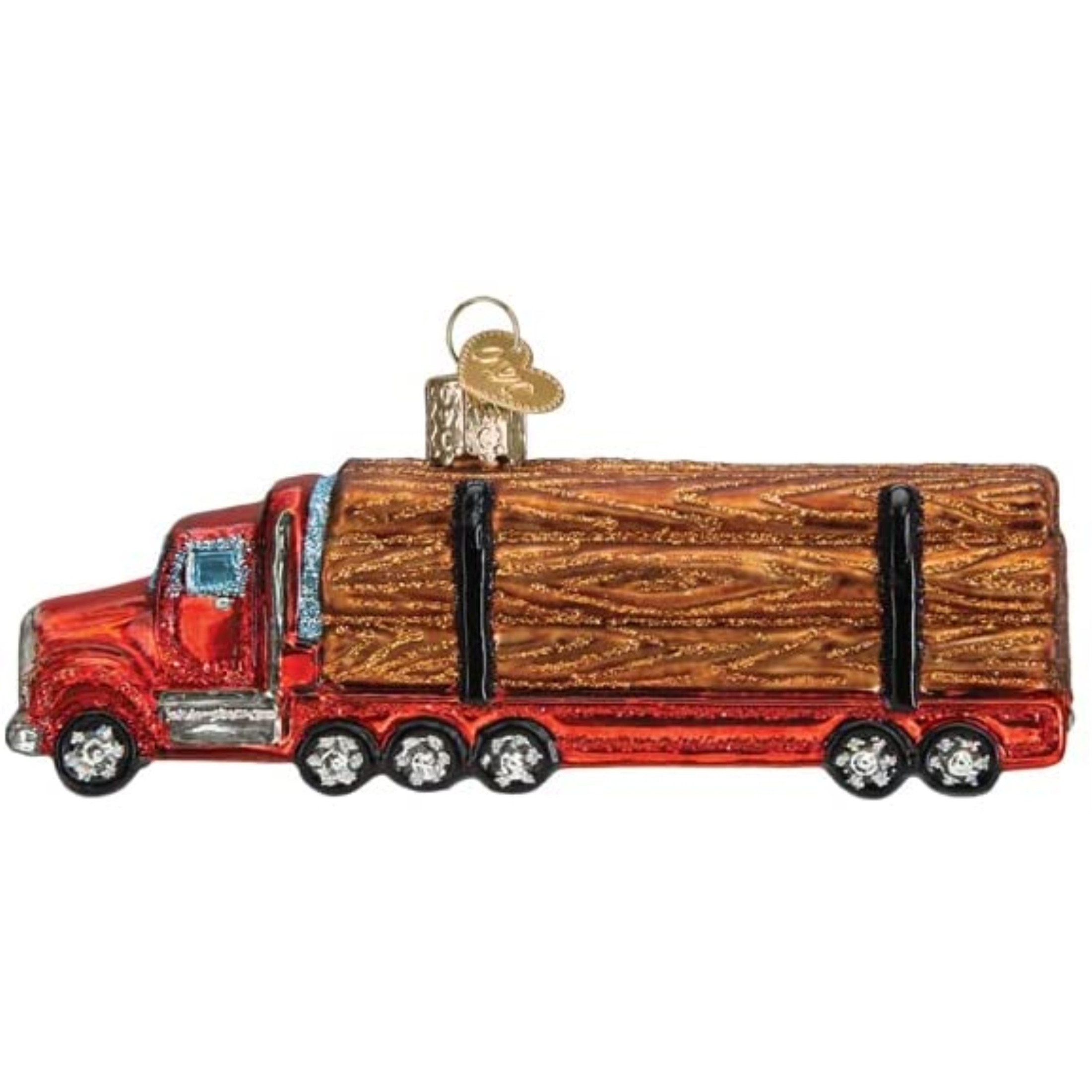 Old World Christmas Glass Blown Christmas Ornament, Logging Truck (With OWC Gift Box)