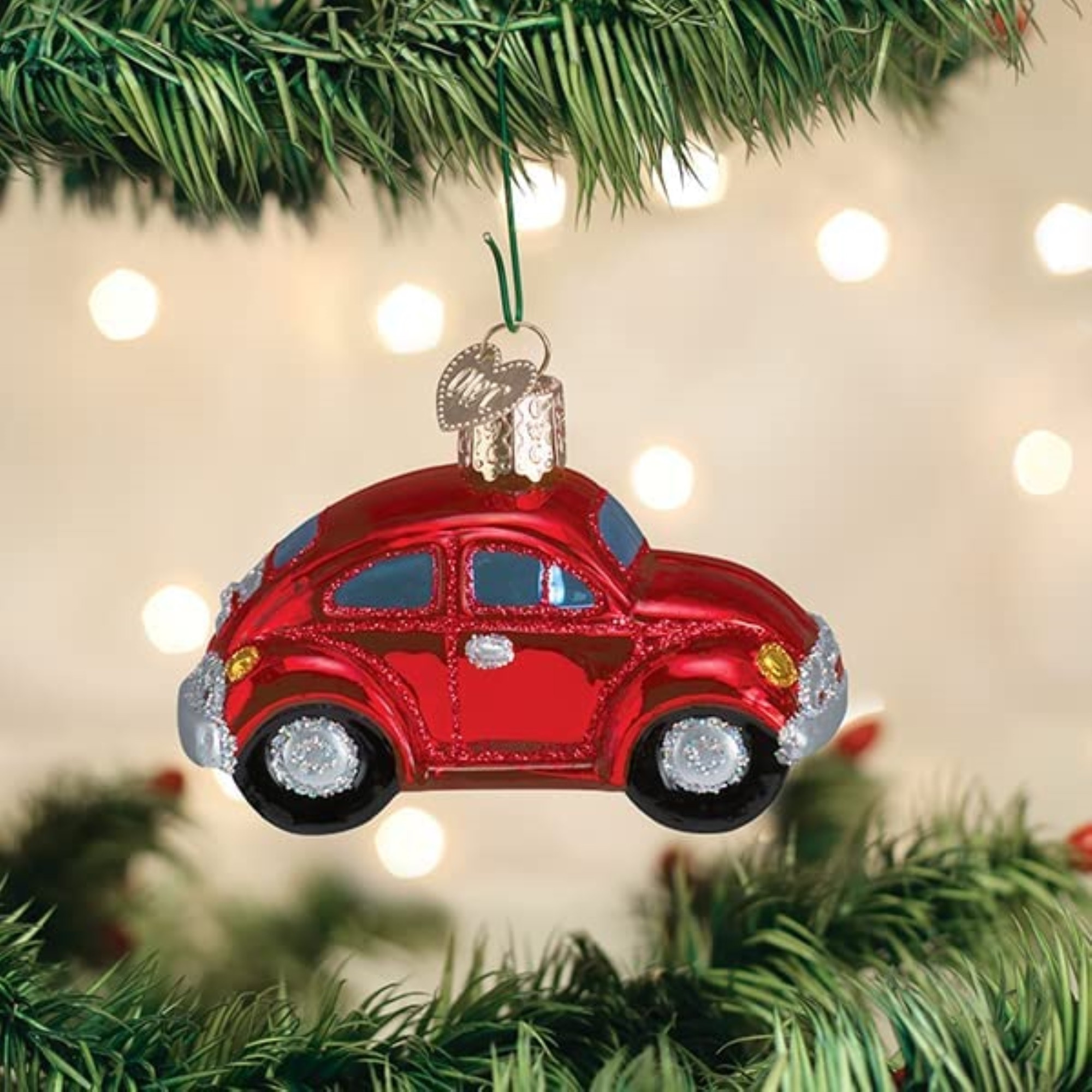 Old World Christmas Blown Glass Ornament for Christmas Tree, Red Buggy