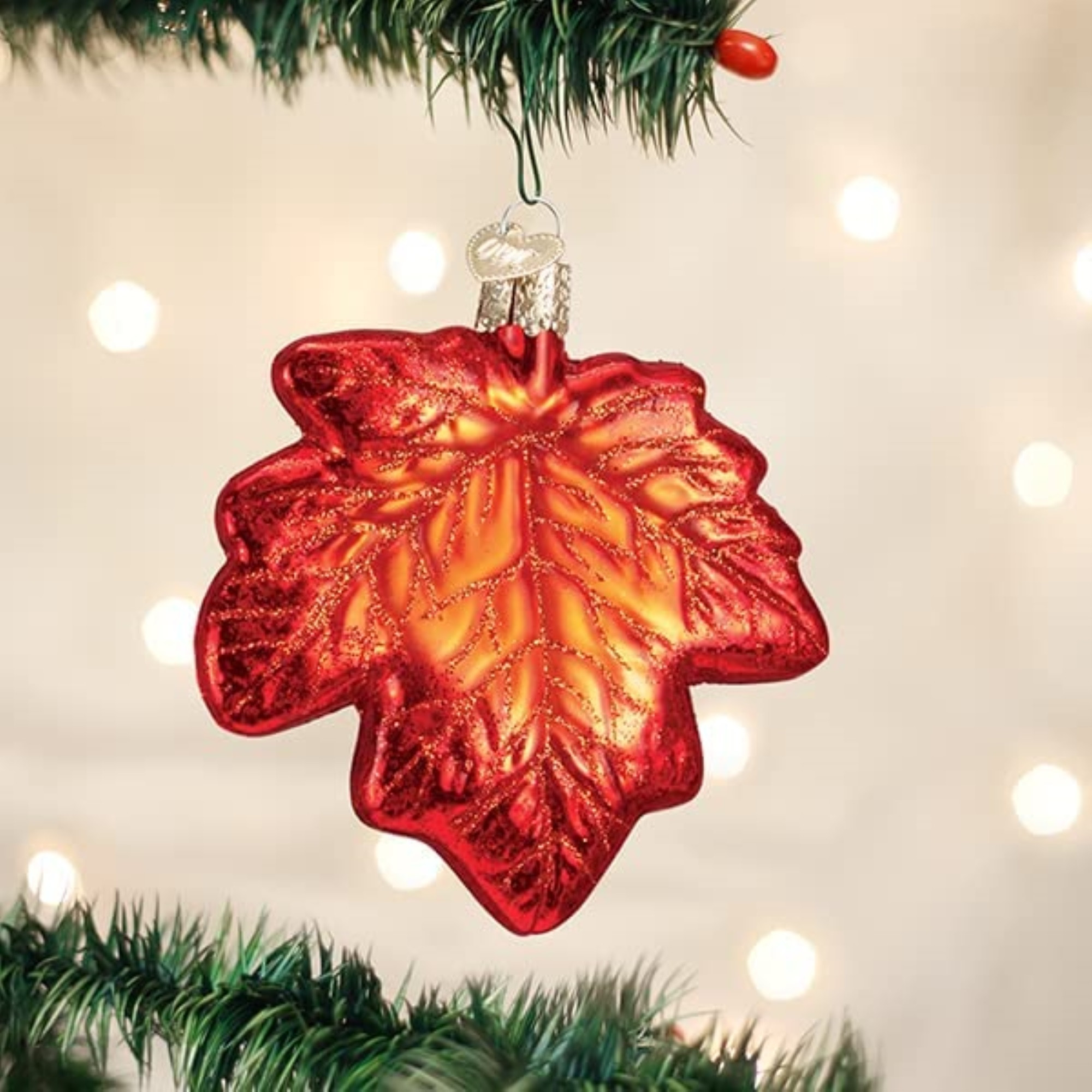 Old World Christmas Glass Blown Ornament for Christmas Tree, Red Maple Leaf