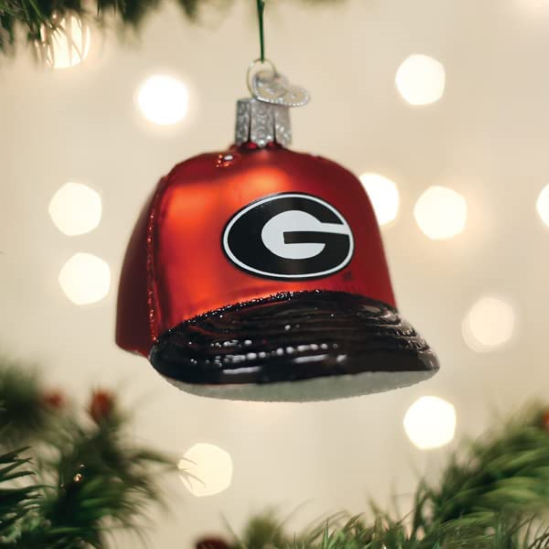 Old World Christmas Glass Blown Tree Ornament, Georgia Baseball Cap (With OWC Gift Box)