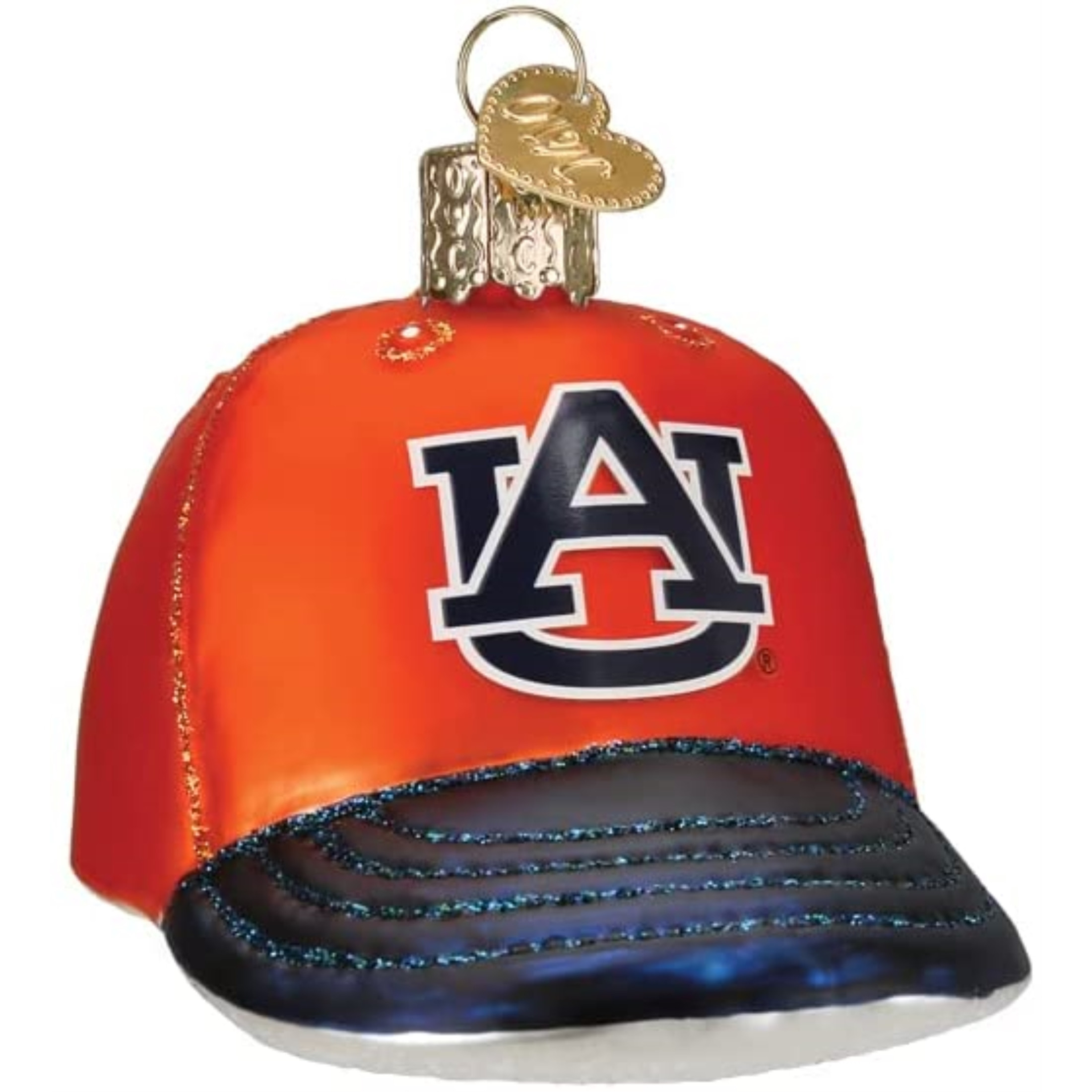 Old World Christmas Glass Blown Tree Ornament, Auburn Baseball Cap (With OWC Gift Box)