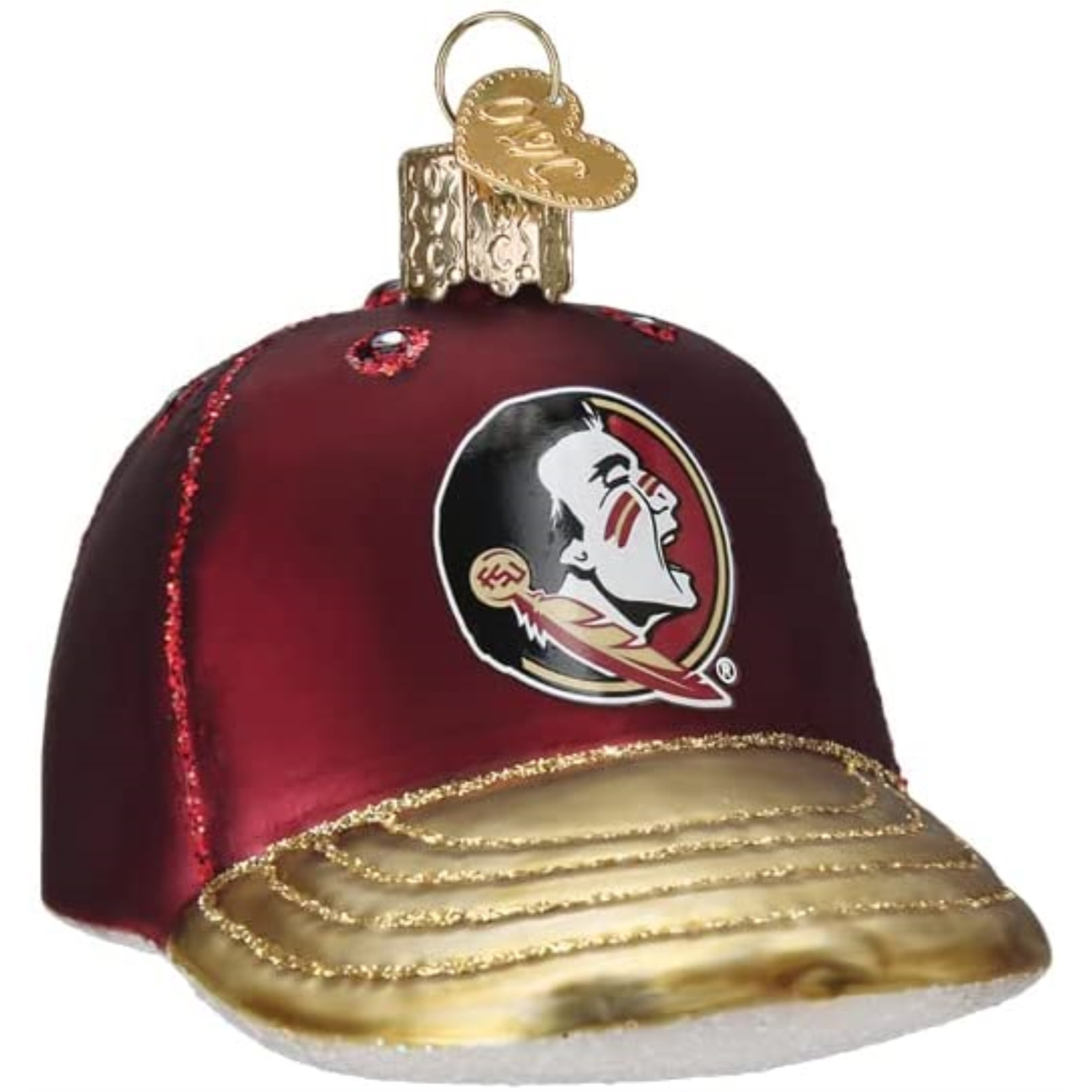 Old World Christmas Glass Blown Tree Ornament, Florida State Baseball Cap (With OWC Gift Box)