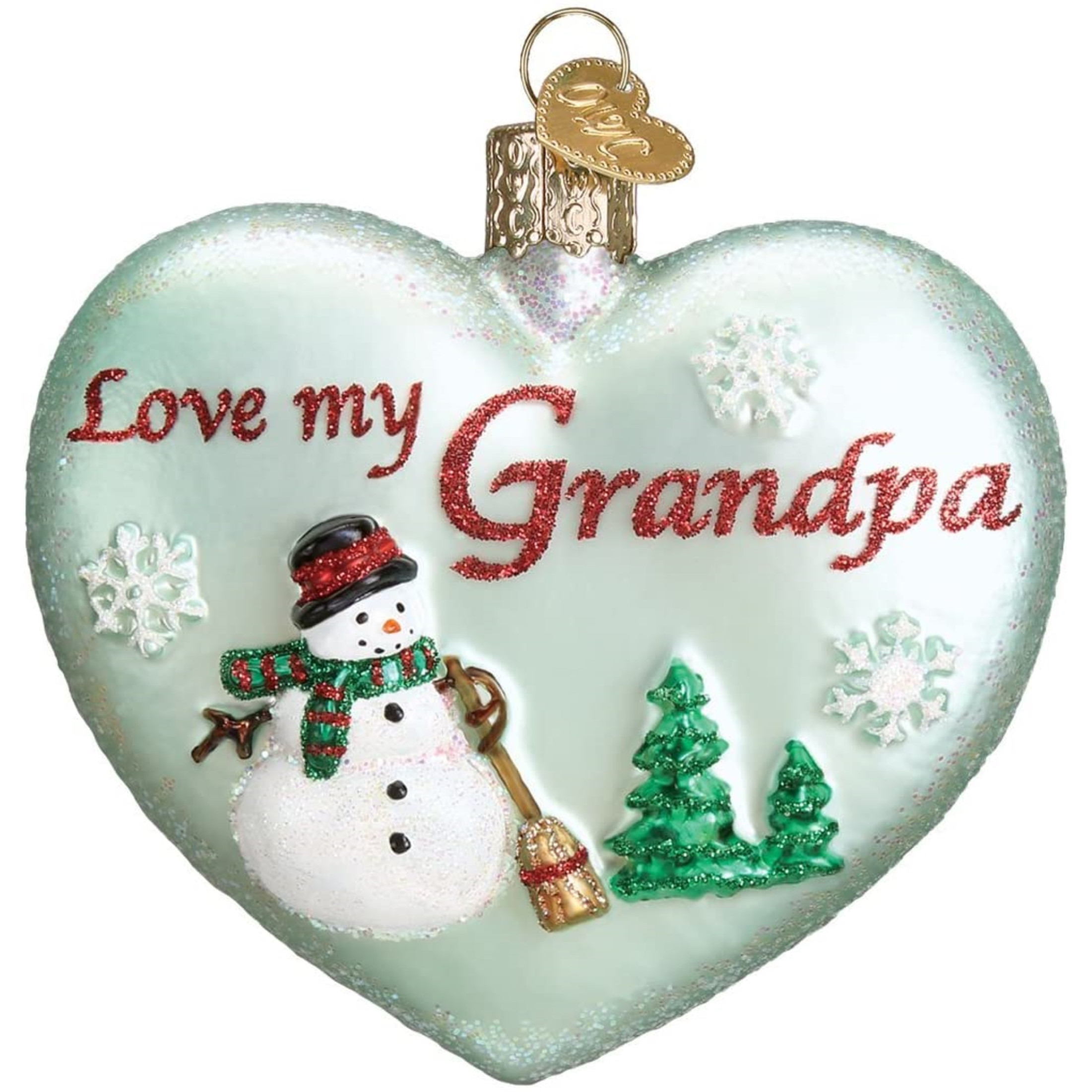 Old World Christmas Glass Blown Ornament, Love My Grandpa Heart (With OWC Gift Box)