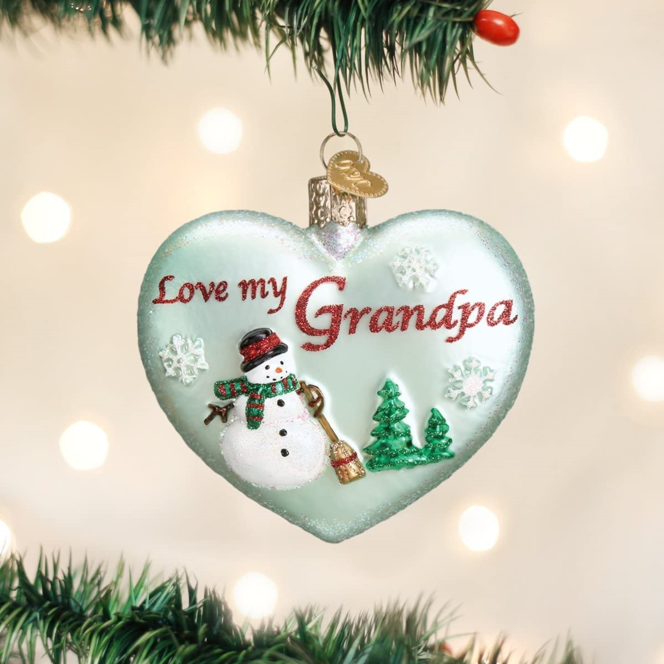 Old World Christmas Glass Blown Ornament for Christmas Tree, Love My Grandpa Heart