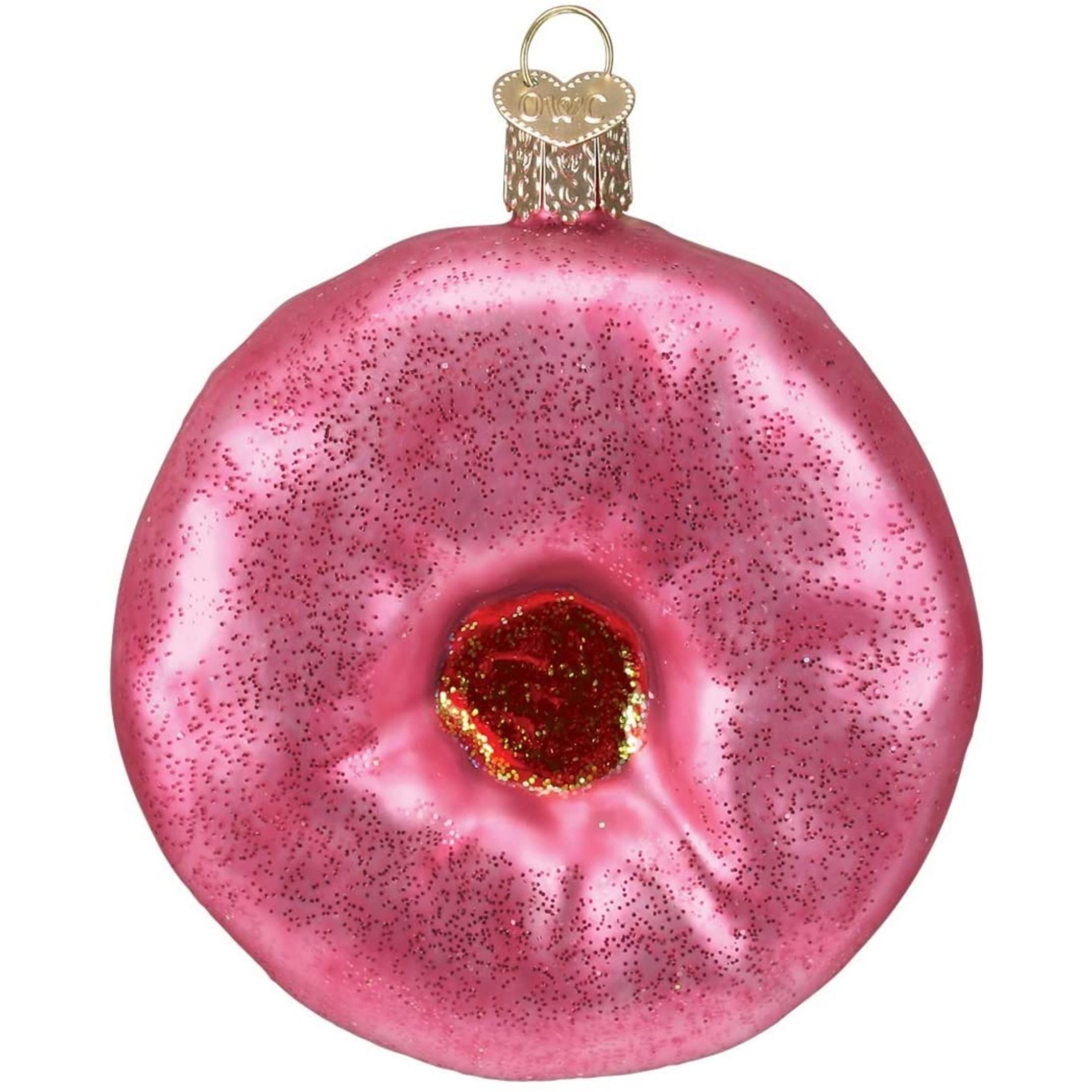Old World Christmas Blown Glass Ornament for Christmas Tree, Pink Frosted Donut Old World Christmas Blown Glass Ornament for Christmas Tree, Pink Frosted Donut