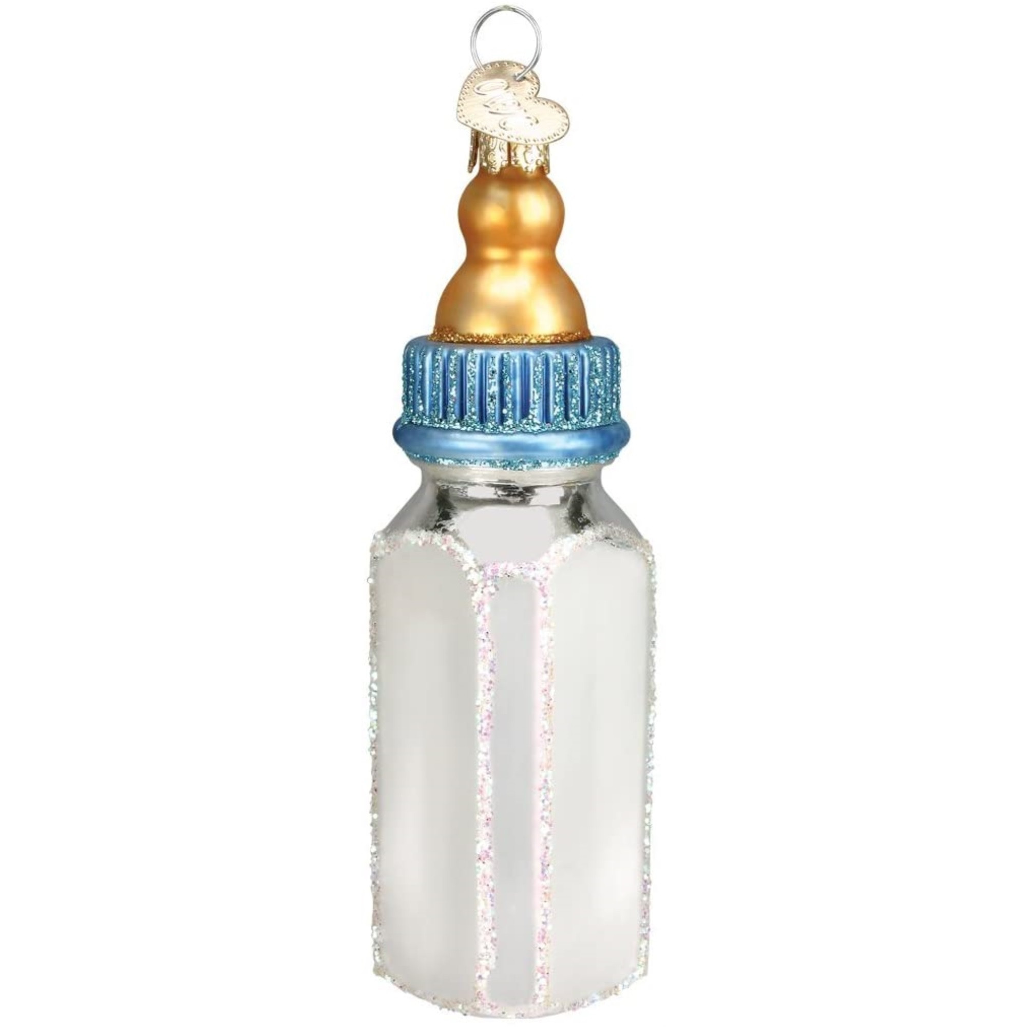 Old World Christmas Glass Blown Ornament for Christmas Tree, Boy Baby Bottle