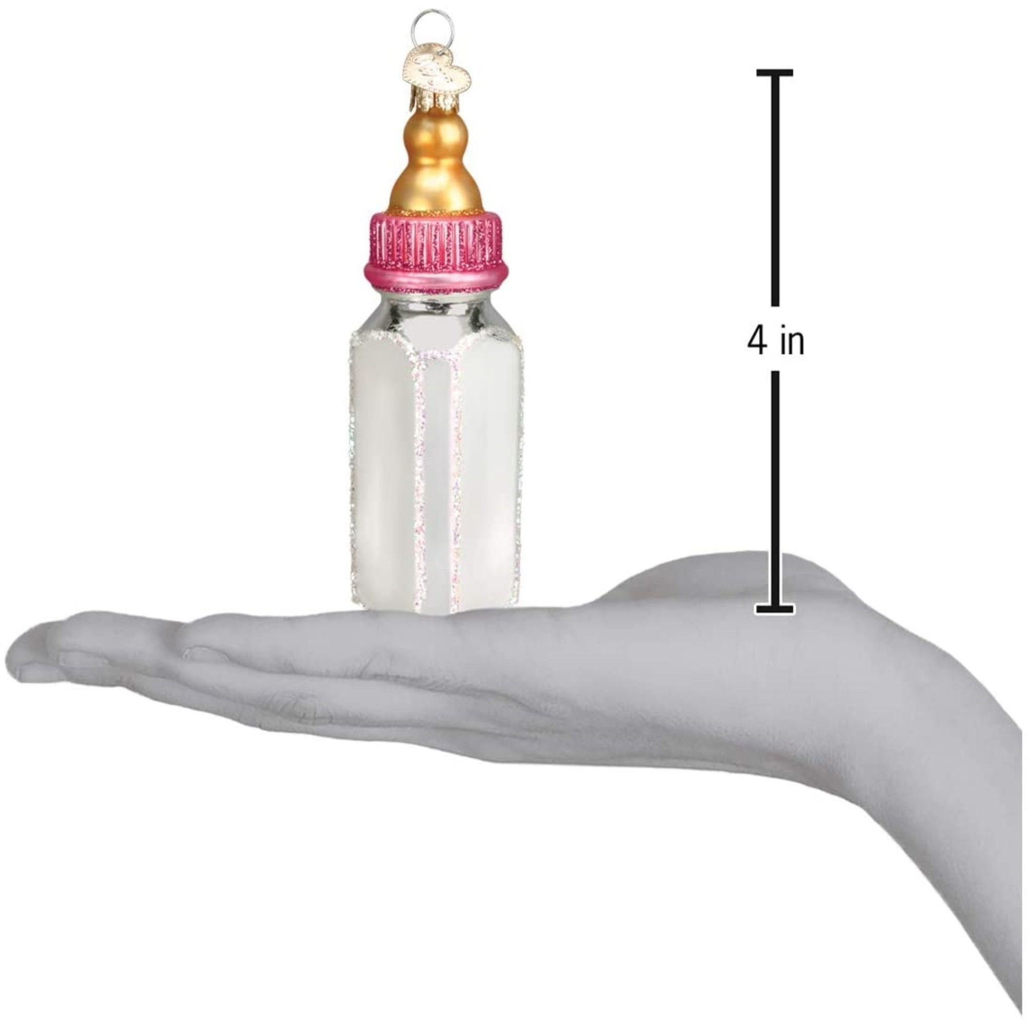 Old World Blown Blown Glass Ornament for Christmas Tree, Girl Baby Bottle