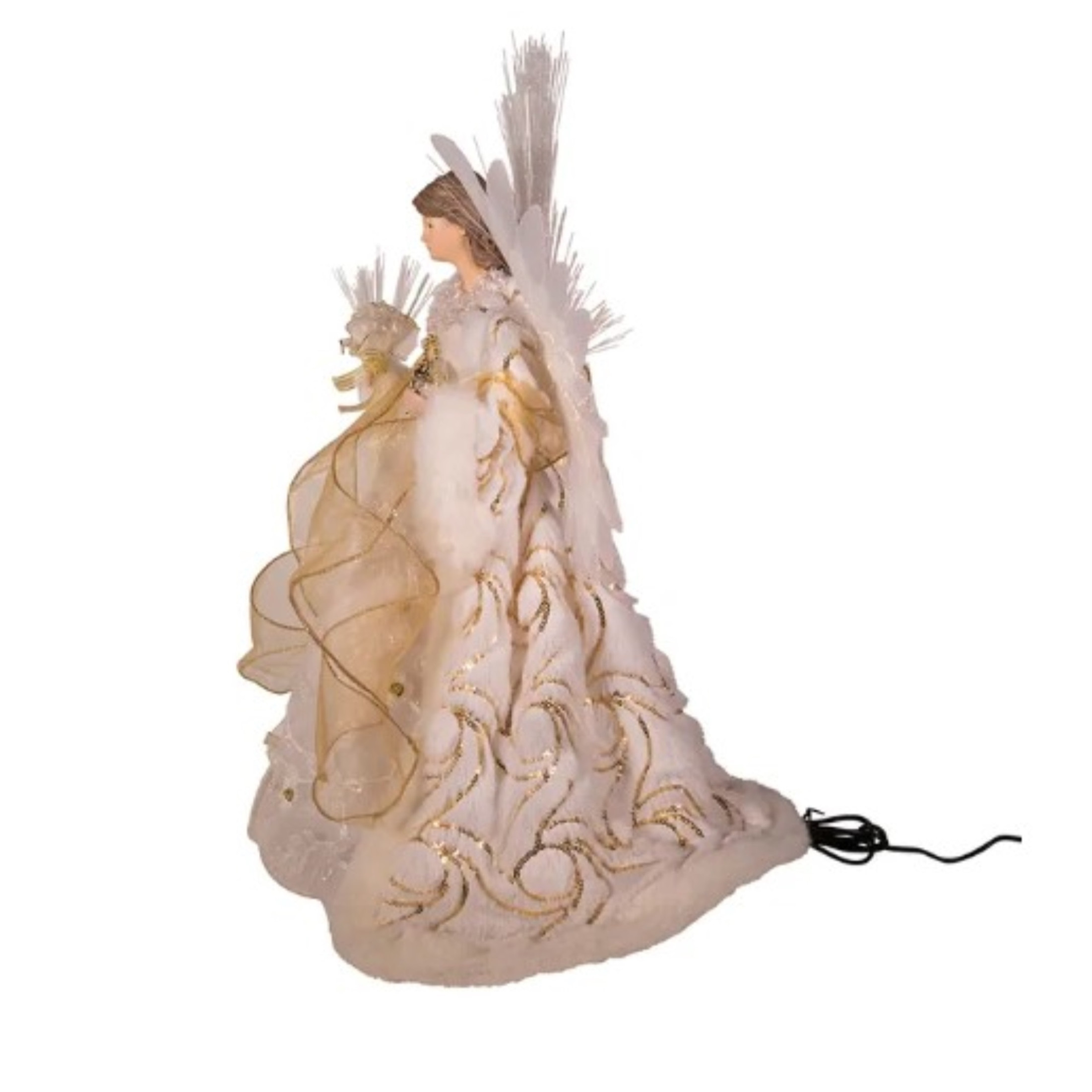 Kurt Adler Fiber-Optic Gold and White Angel Treetop, 16"