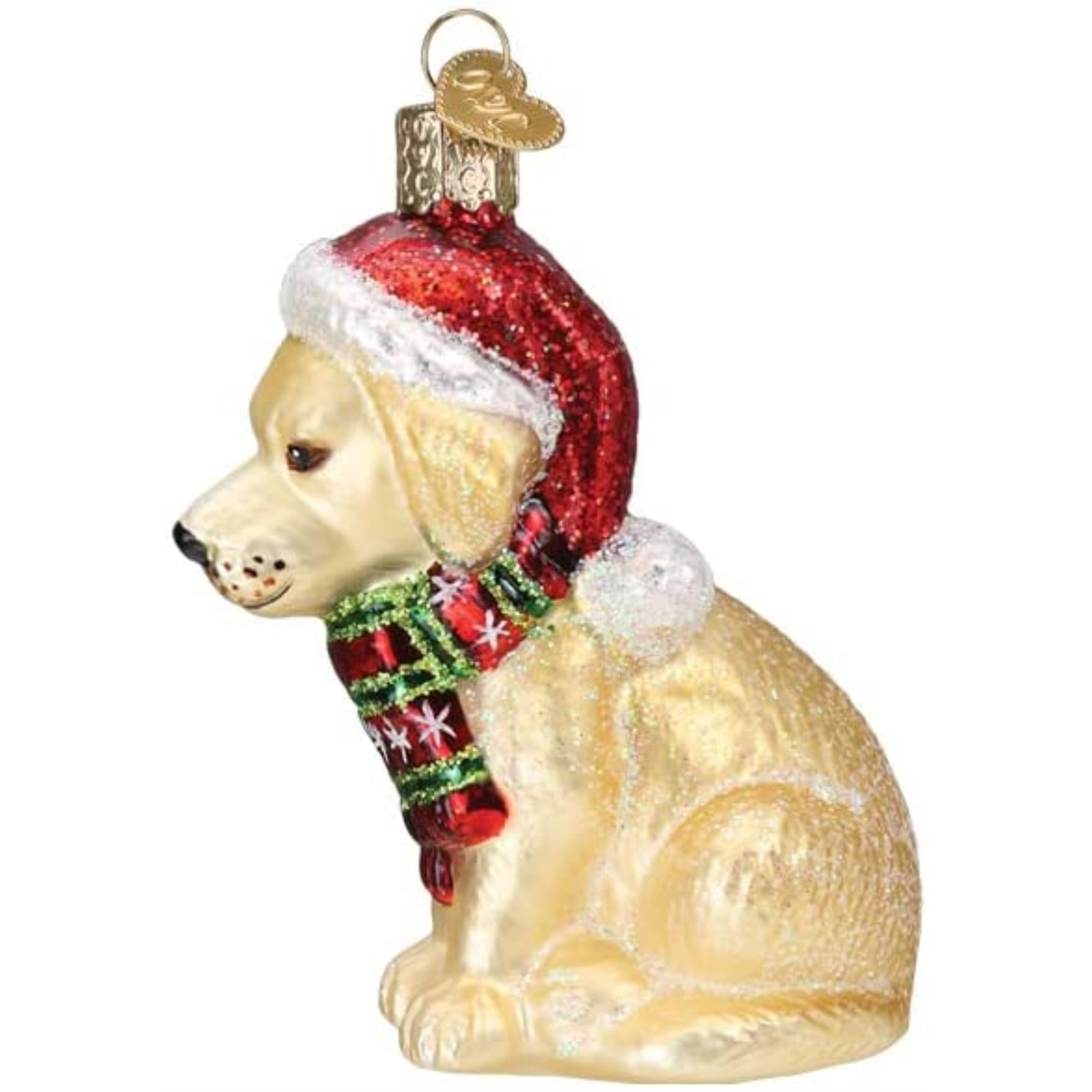 Old World Christmas Holiday Glass Blown Ornament for Christmas Tree, Yellow Labrador Puppy (With OWC Gift Box)